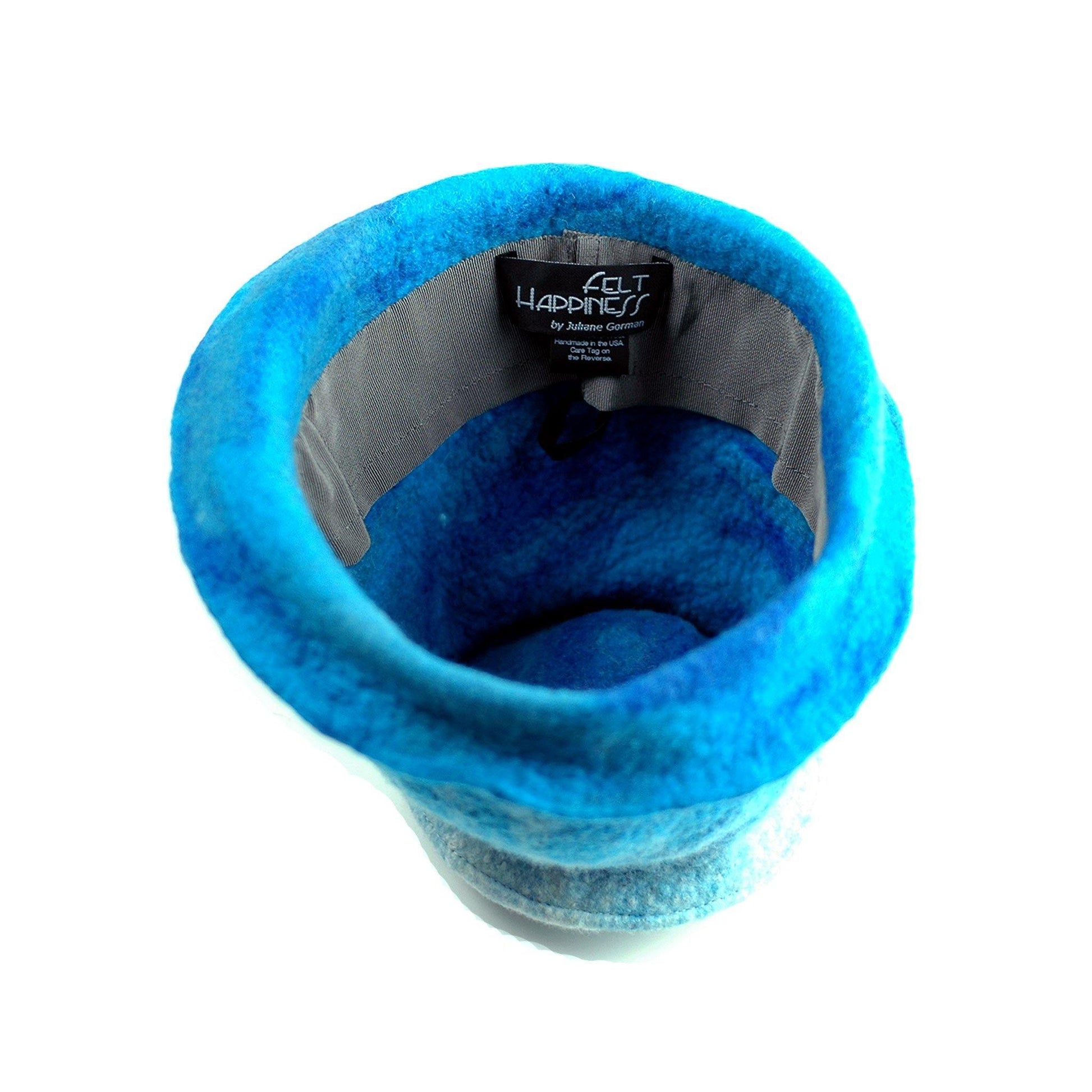 Ombre Turquoise and White Hat with 'Pom Pom' - inside view