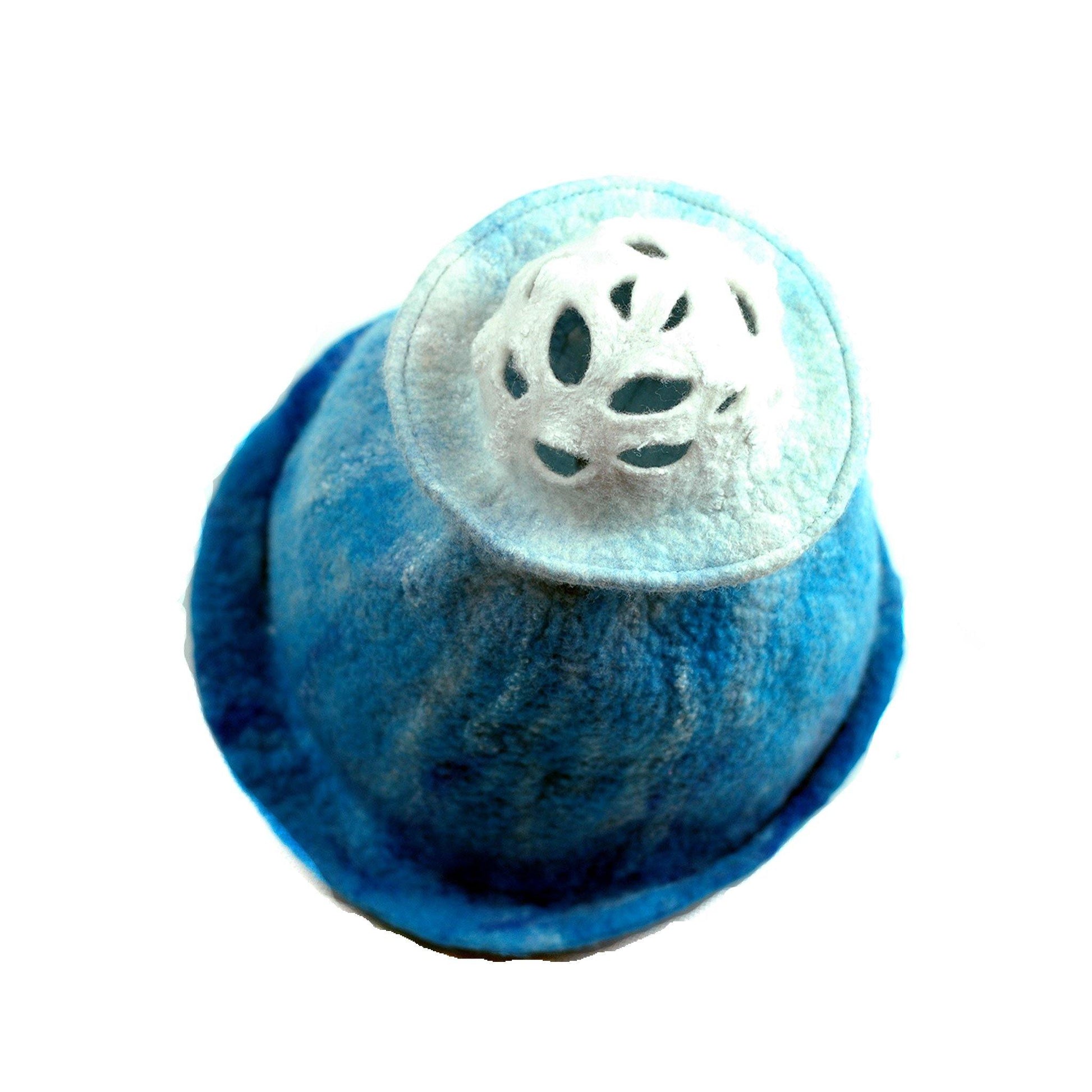 Ombre Turquoise and White Hat with 'Pom Pom' - top view