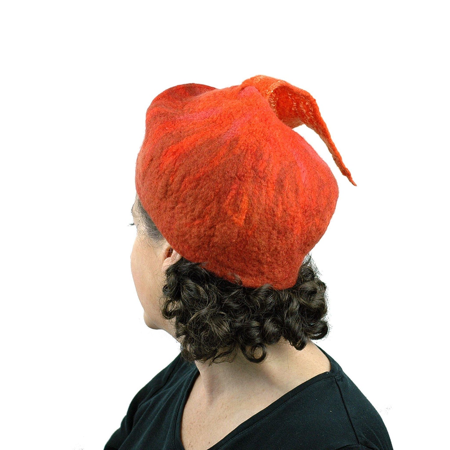 Orange Fishtail Felted Beret - back view