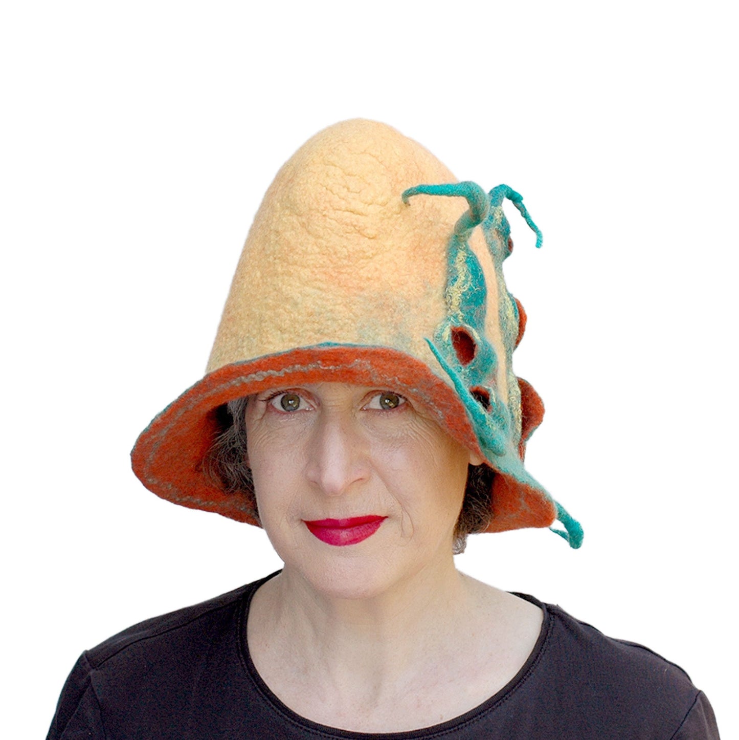 ~ Adopted ~ Oversized Yellow Orange and Green Hat with Rounded Top