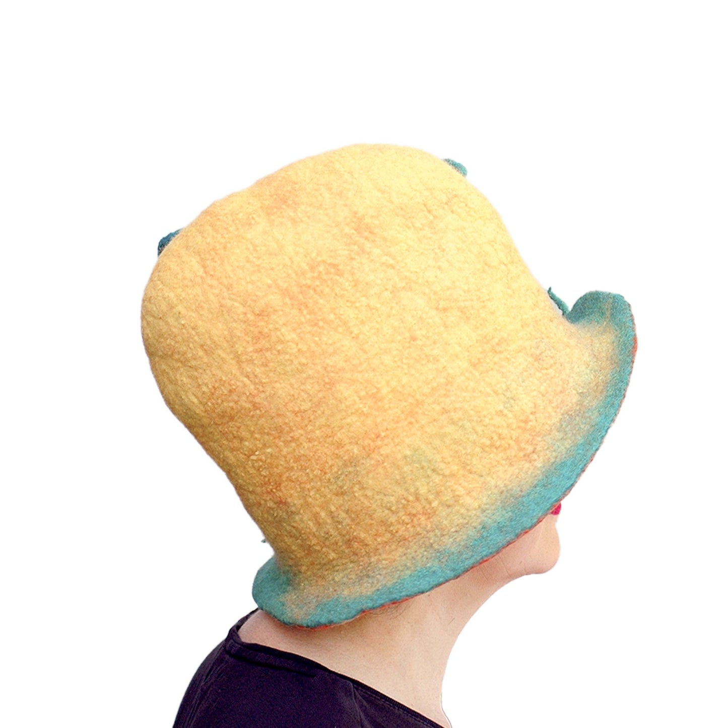 ~ Adopted ~ Oversized Yellow Orange and Green Hat with Rounded Top