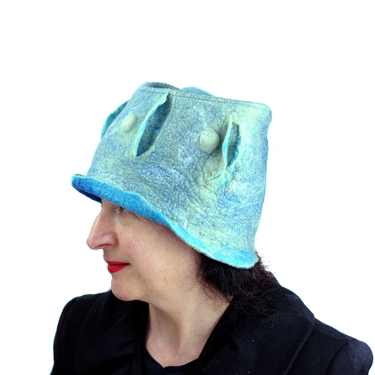 Pale Blue Green Top Hat - side view