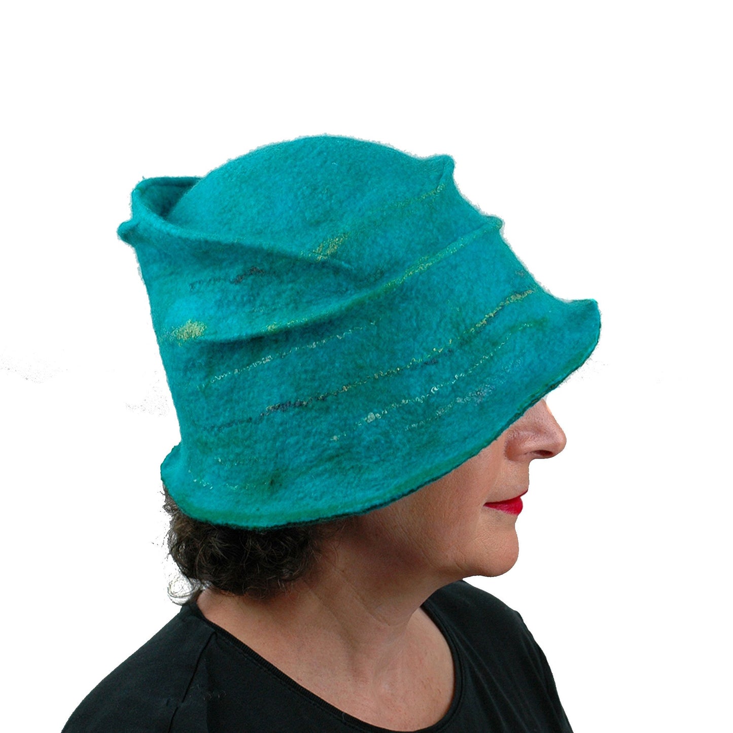 Peacock Inspired Fedora in Turquoise Blue - side view