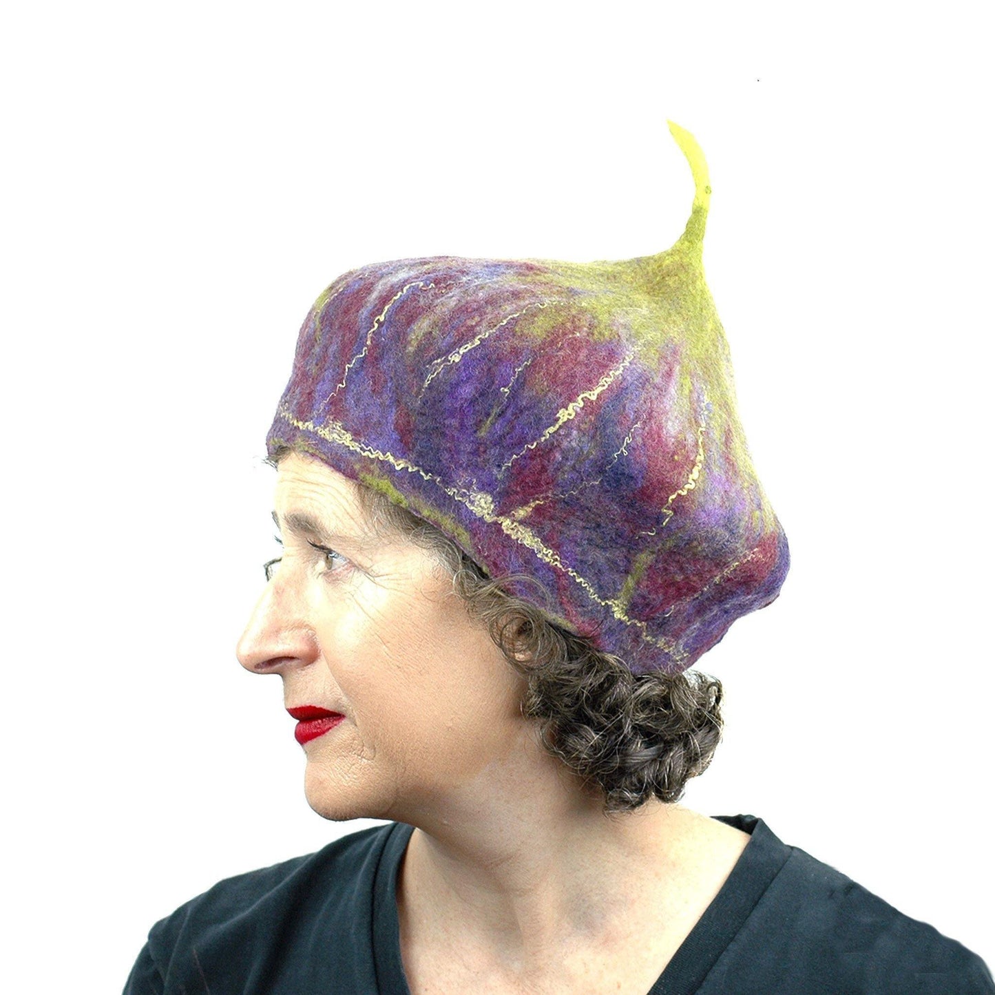 Purple and Green Felted Fig Hat - side view