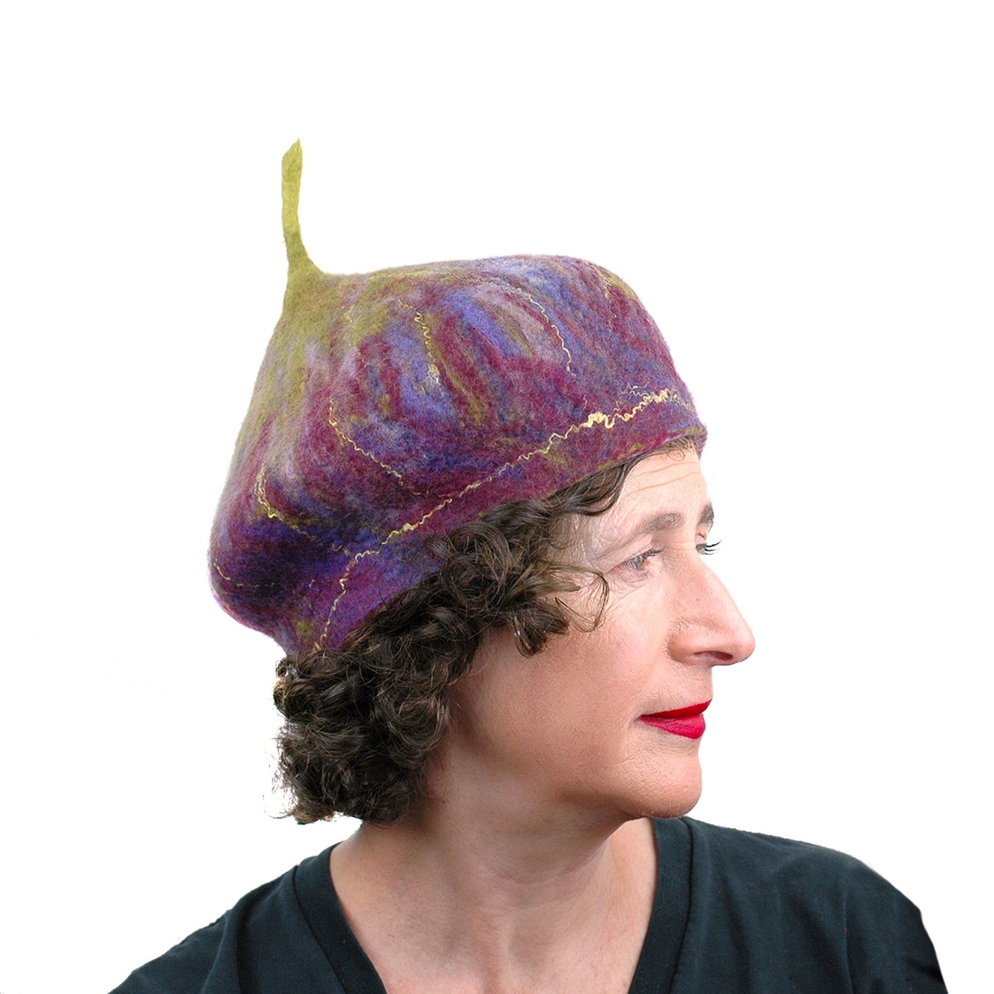 Purple and Green Felted Fig Hat - side view
