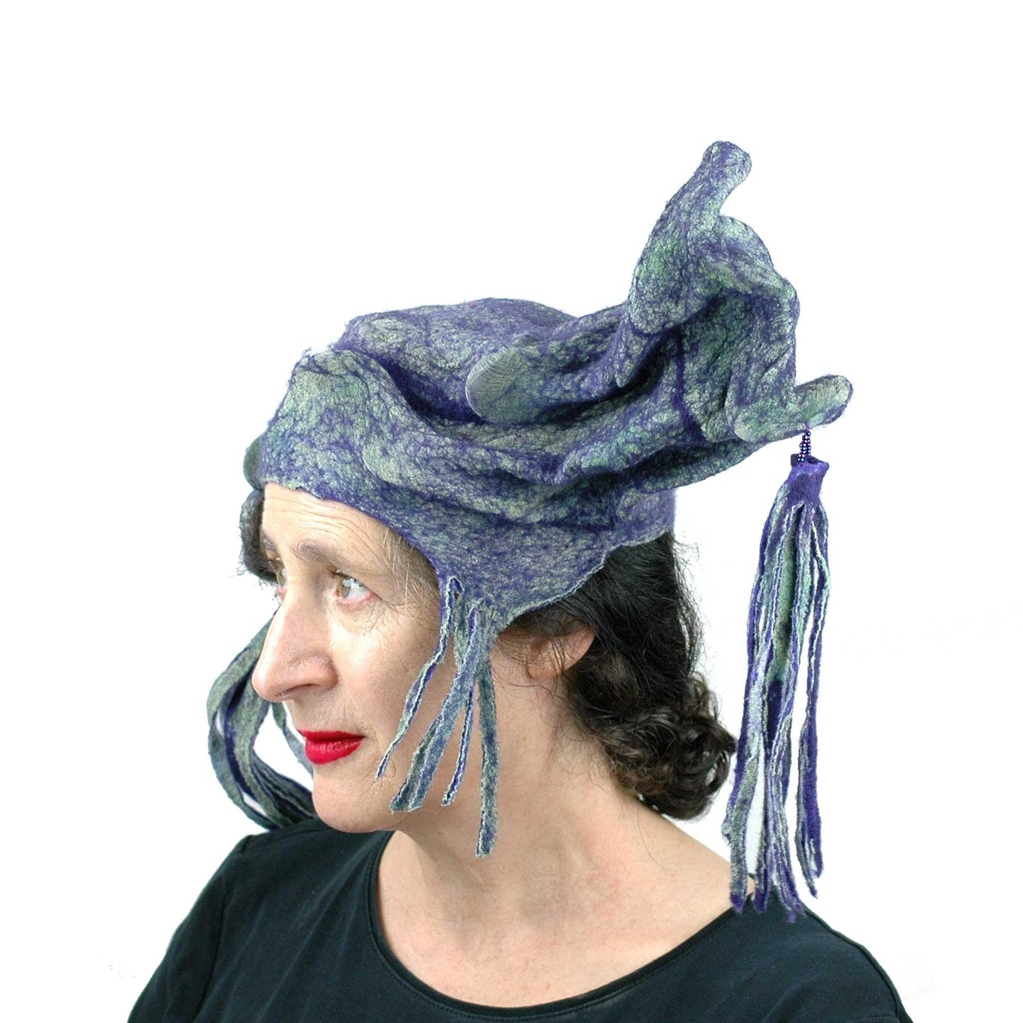 Purple Jester Fantasy Headdress with Tassels