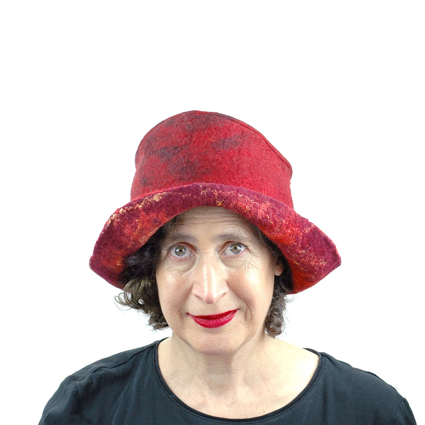 Red and Black Felted Hat - front view