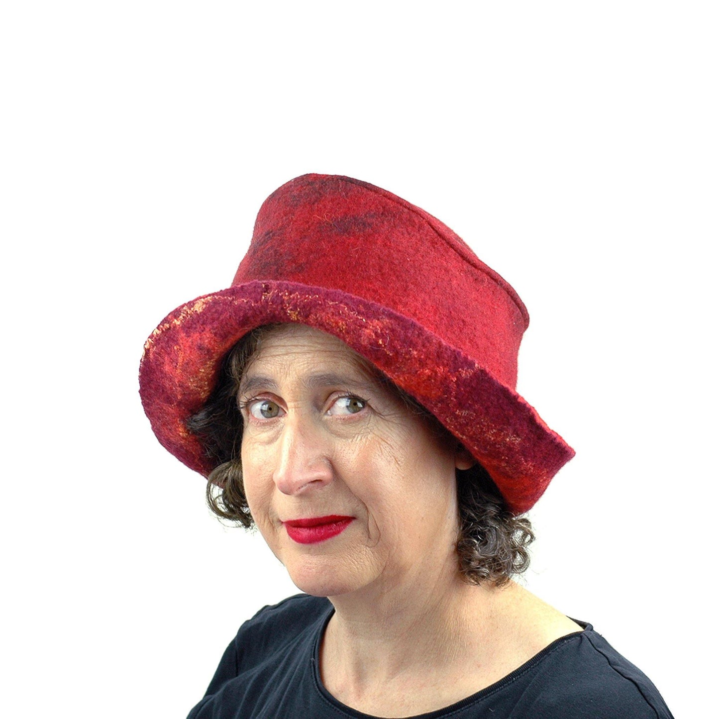 Red and Black Felted Hat - three quarters view