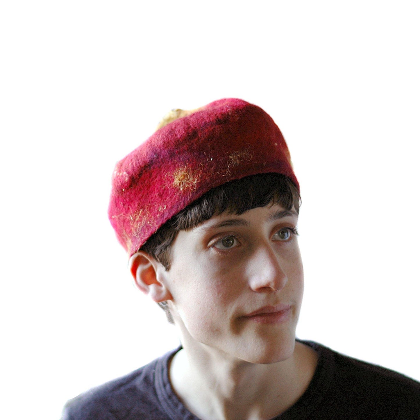 Red and Gold Biretta Hat - three quarters view