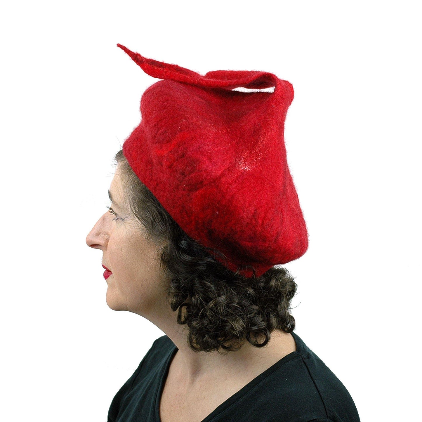 Red Felted Beret with Fishtail - side view