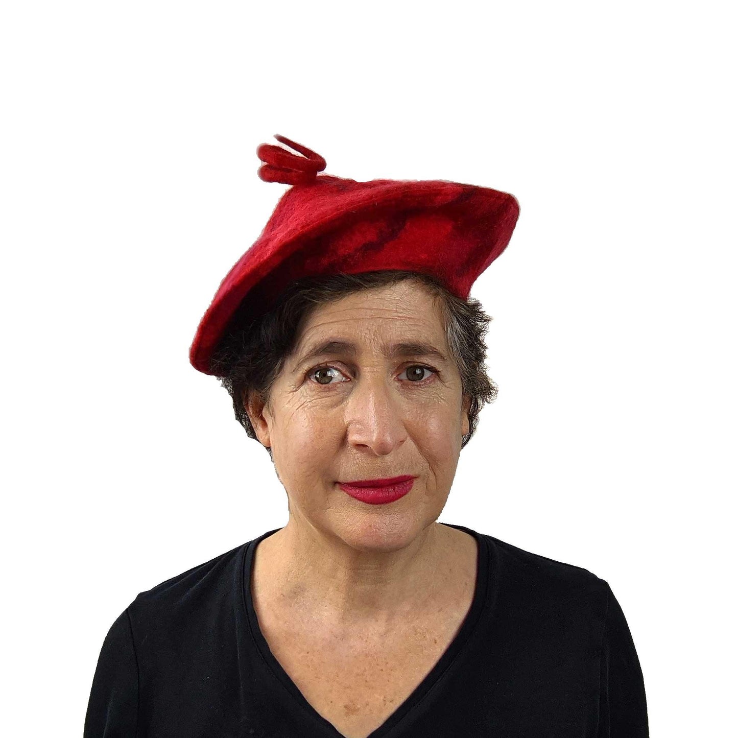 Red Felted Curlicue Hat - Extra Small - front view
