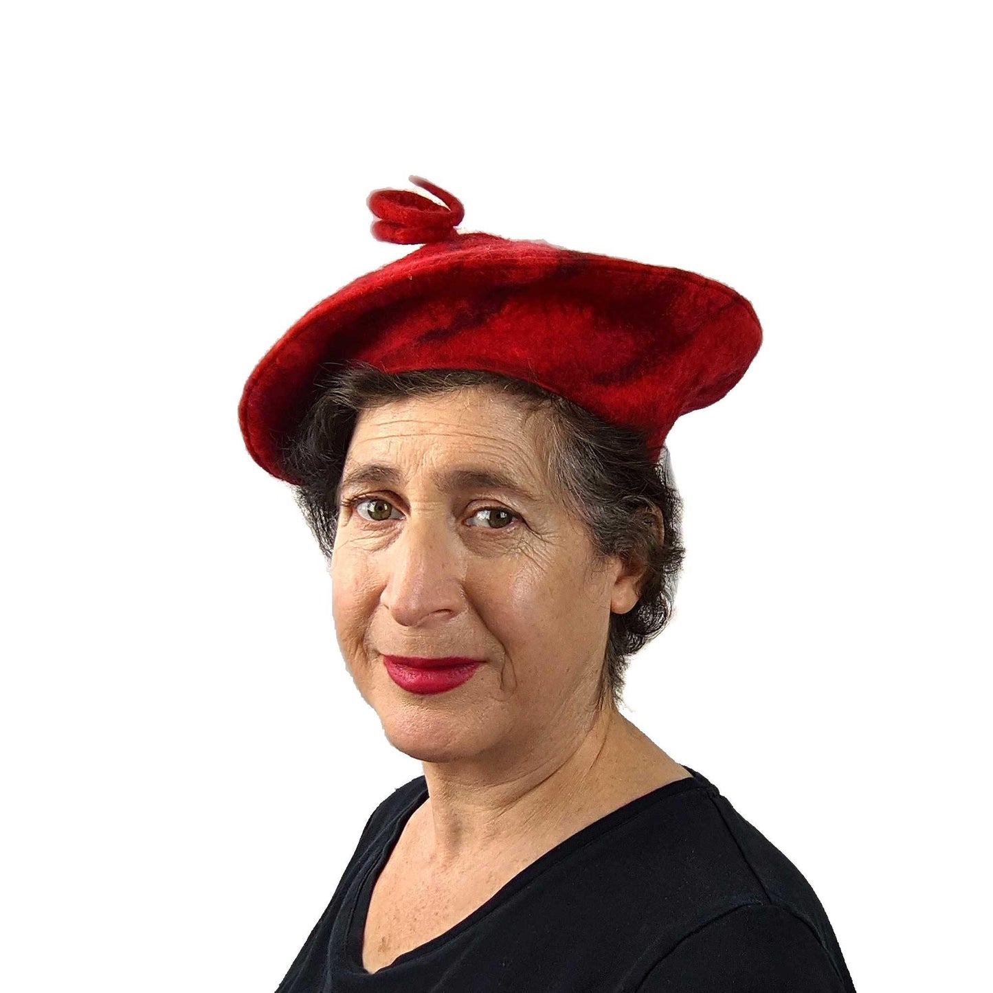 Red Felted Curlicue Hat - Extra Small - threequarters view