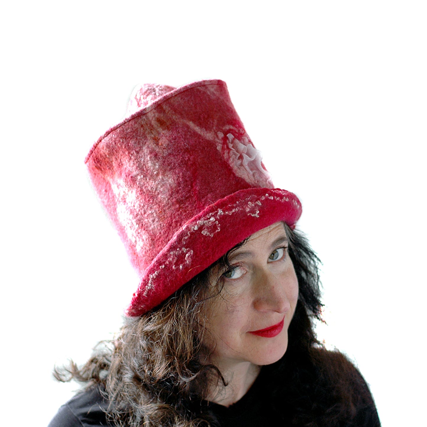 Red Valentines Heart Top Hat - three quarters view