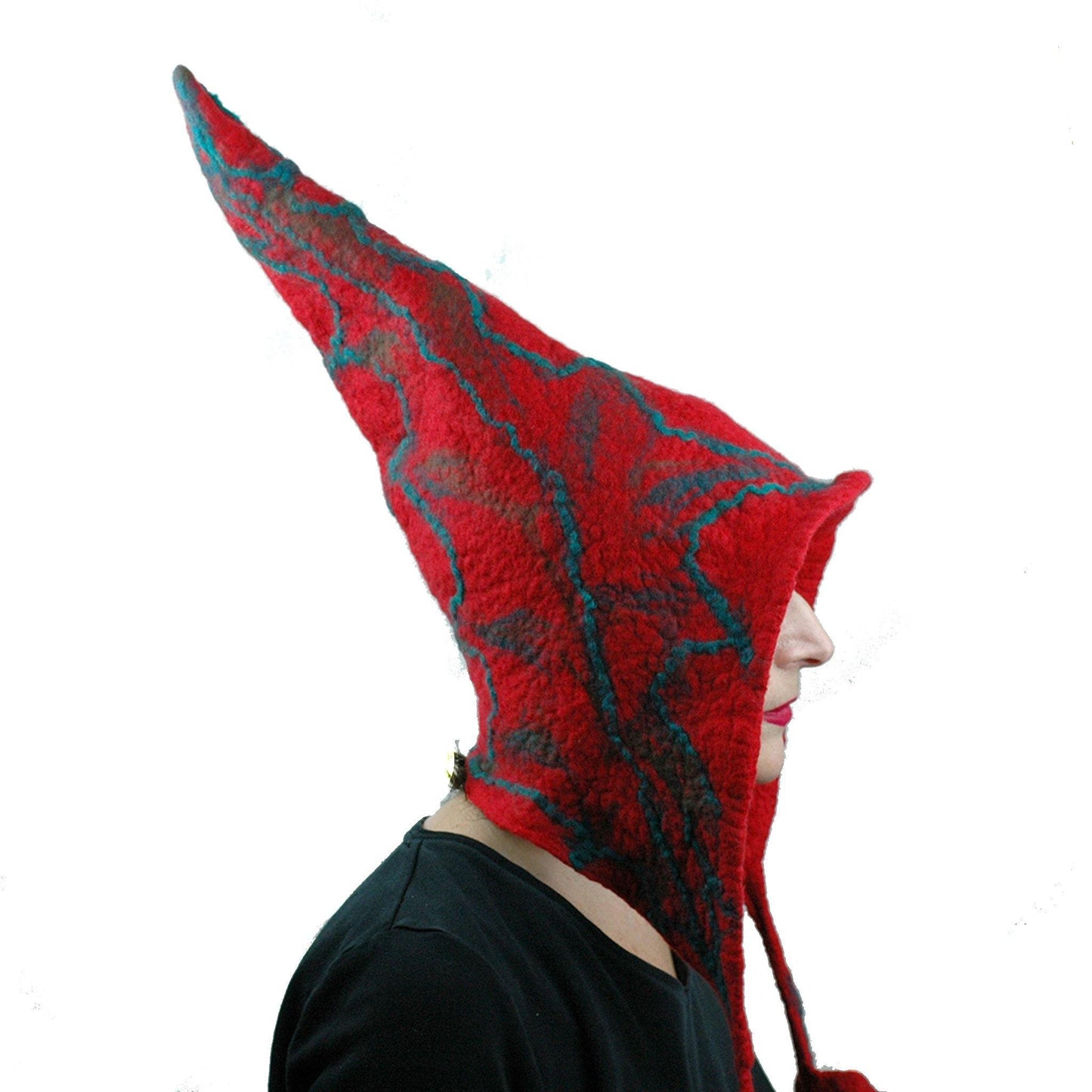Red Holly Leaf Felted Pixie Hood