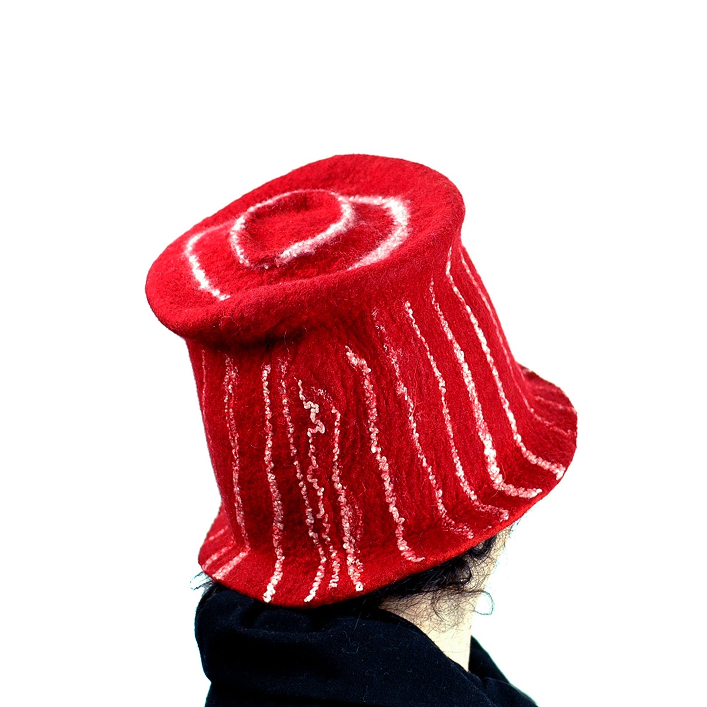 Red Top Hat with White Stripes - back view