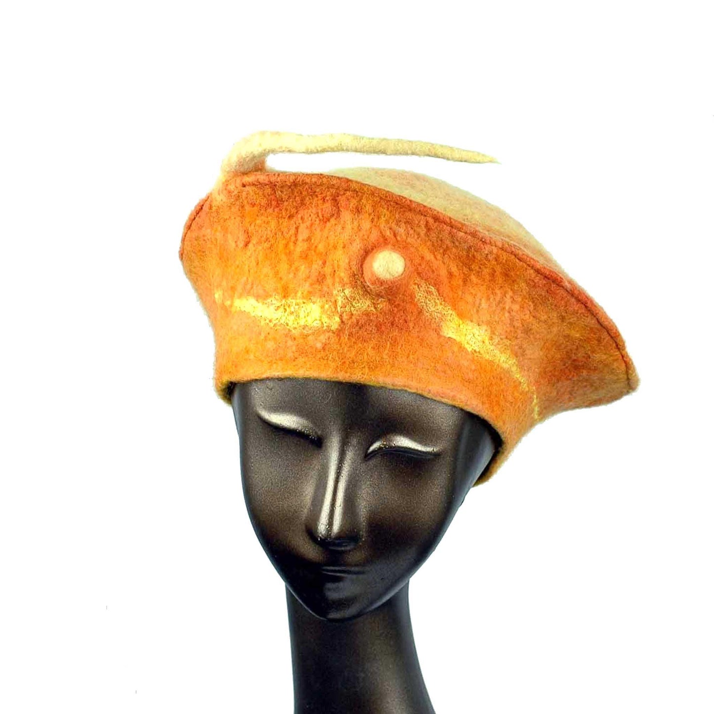 Orange Felted Beret - front view
