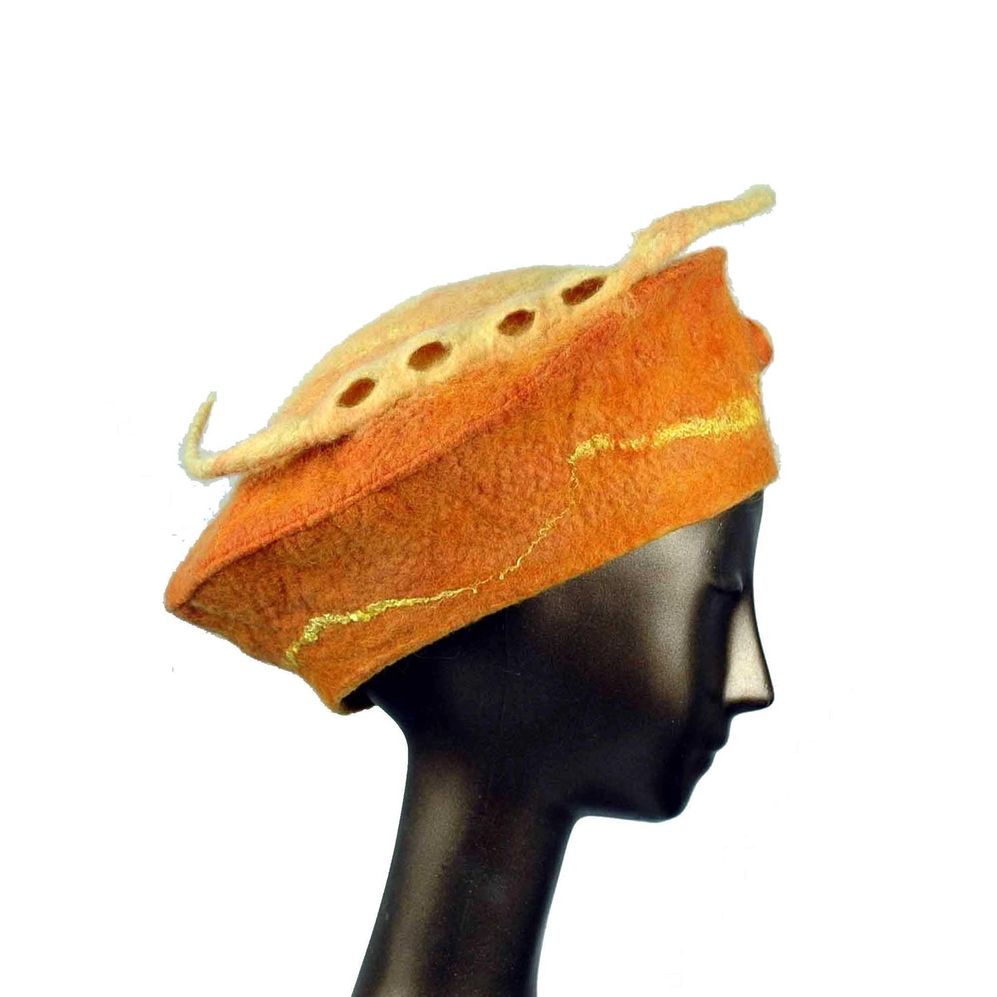 Orange Felted Beret - side view