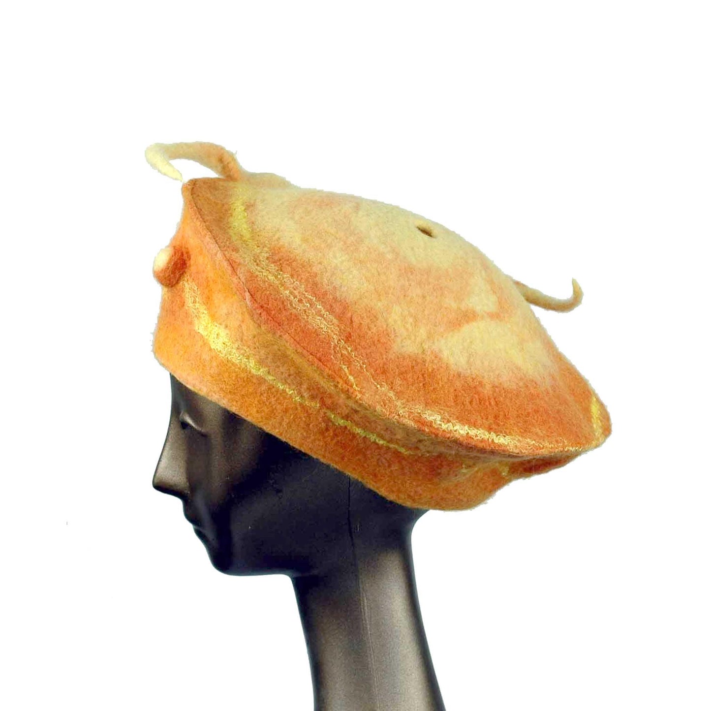 Orange Felted Beret - side view
