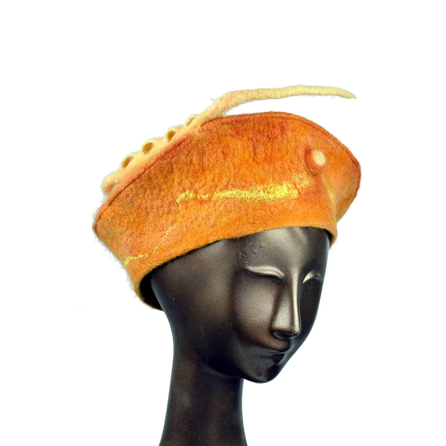 Orange Felted Beret - threequarters view