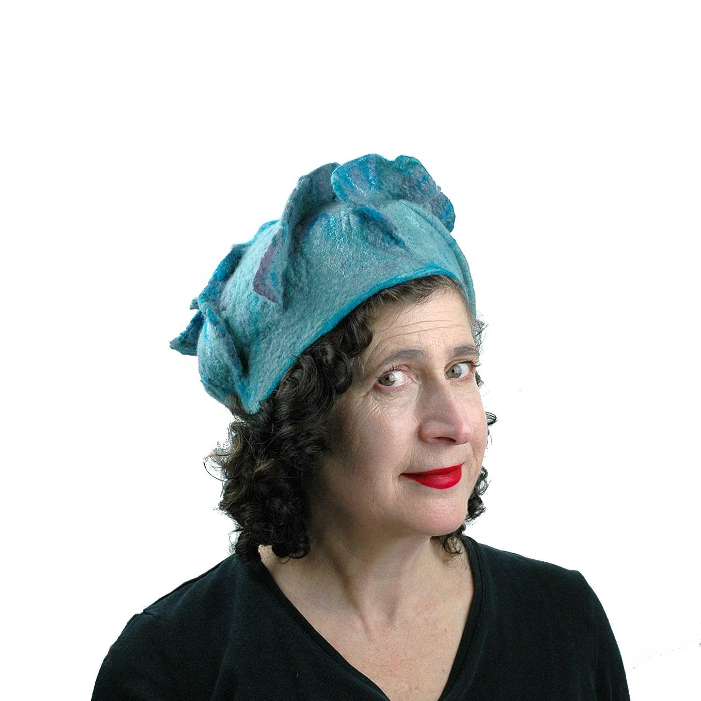 Ruffled Blues Felted Beret - three quarters view