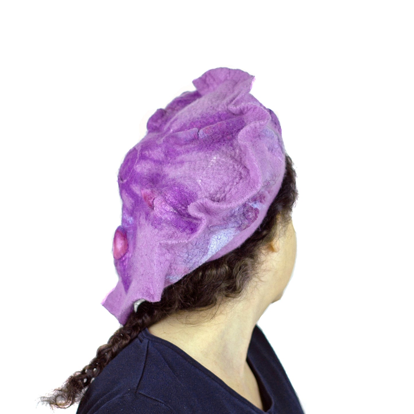 Ruffled Purple Beret -back view