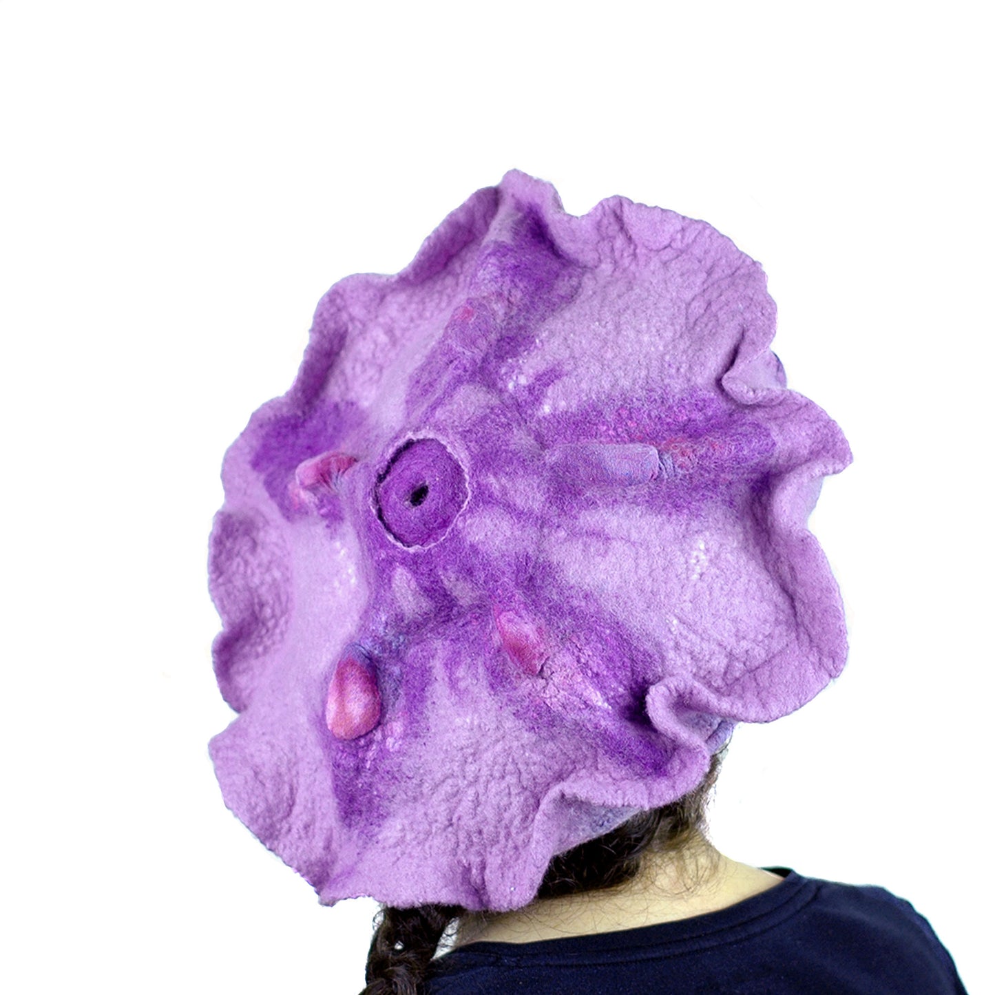 Ruffled Purple Beret -back view