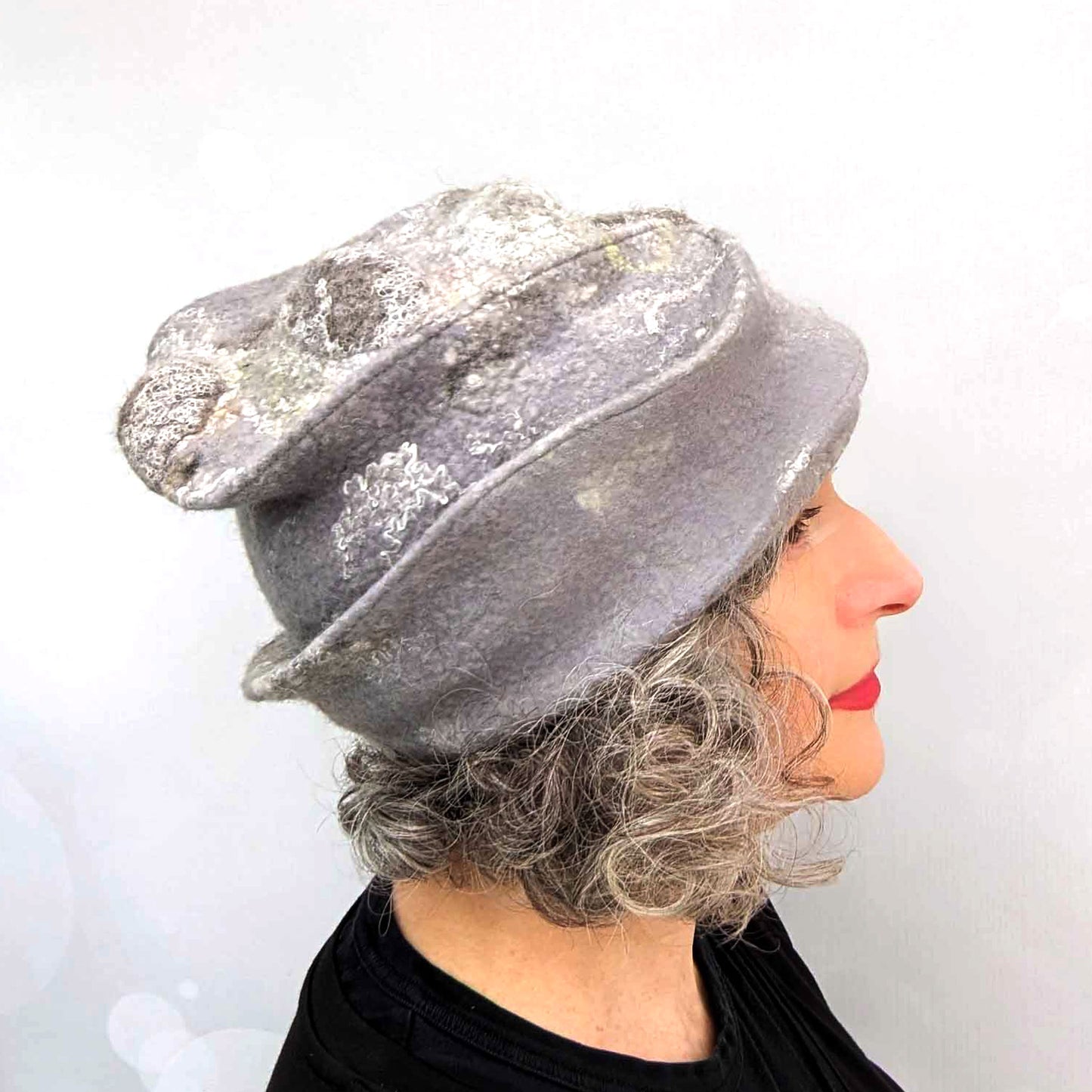 Sculptural Felted 'Stone' Toque Hat -sideview