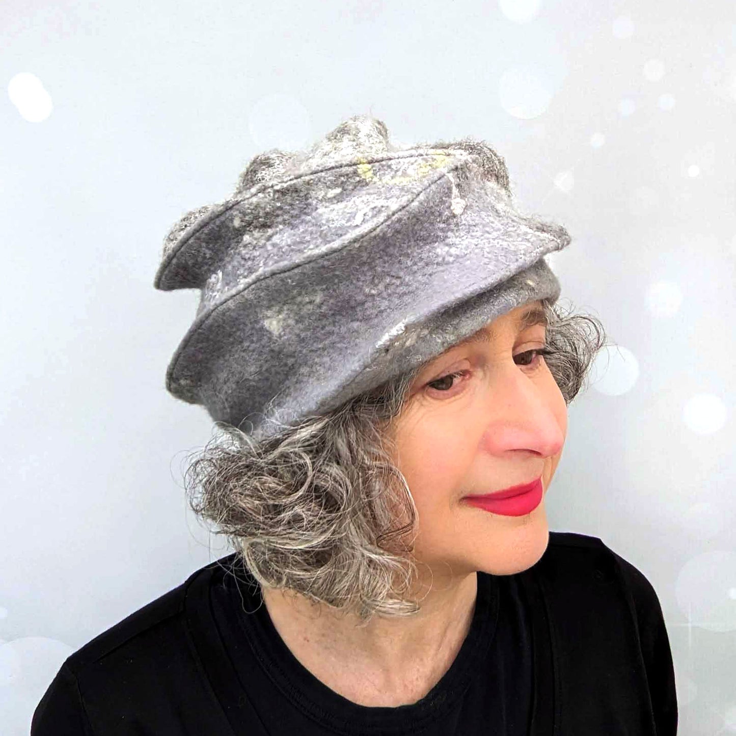 Sculptural Felted 'Stone' Toque Hat -threequartersview