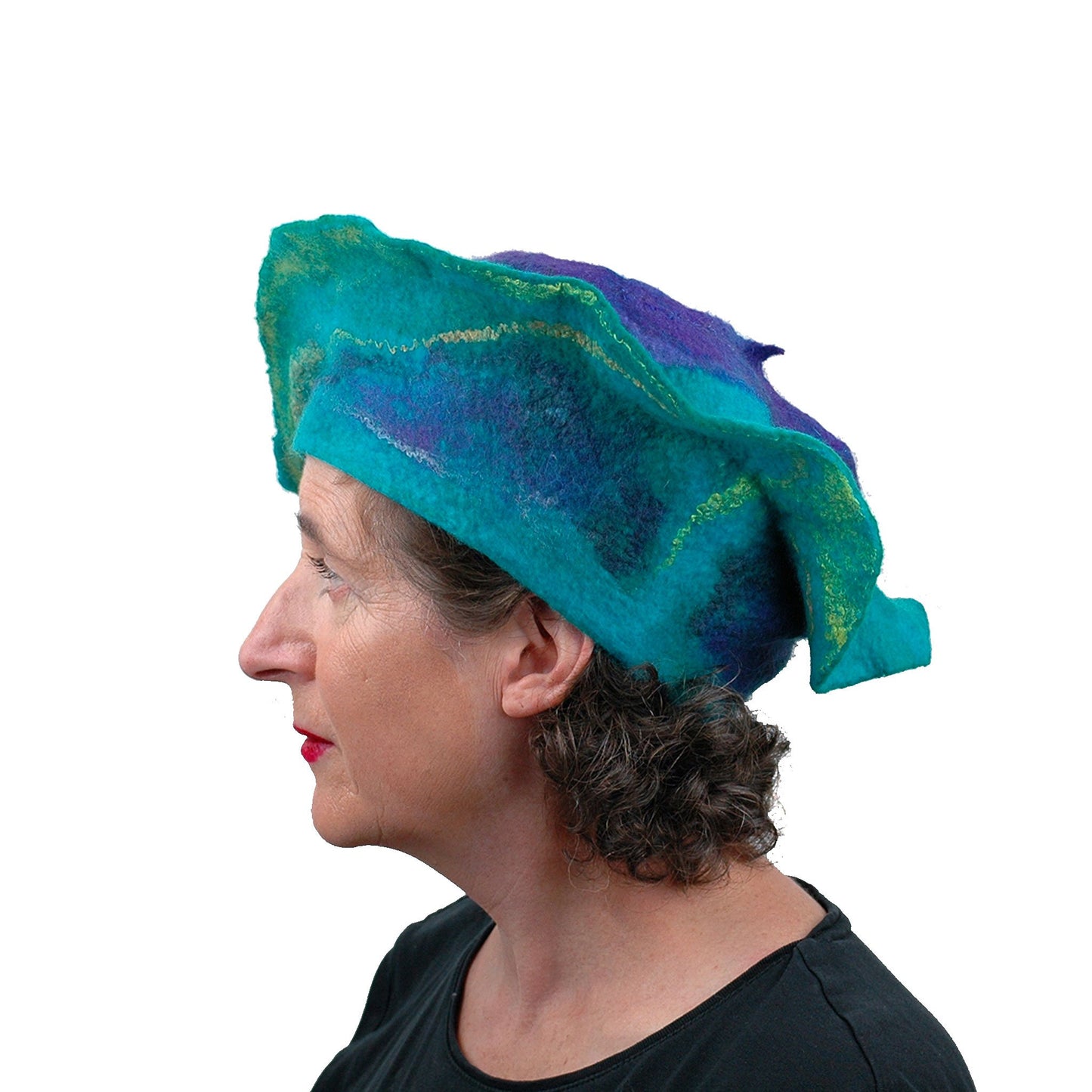 Sculptural Peacock Inspired Felted Hat - side view