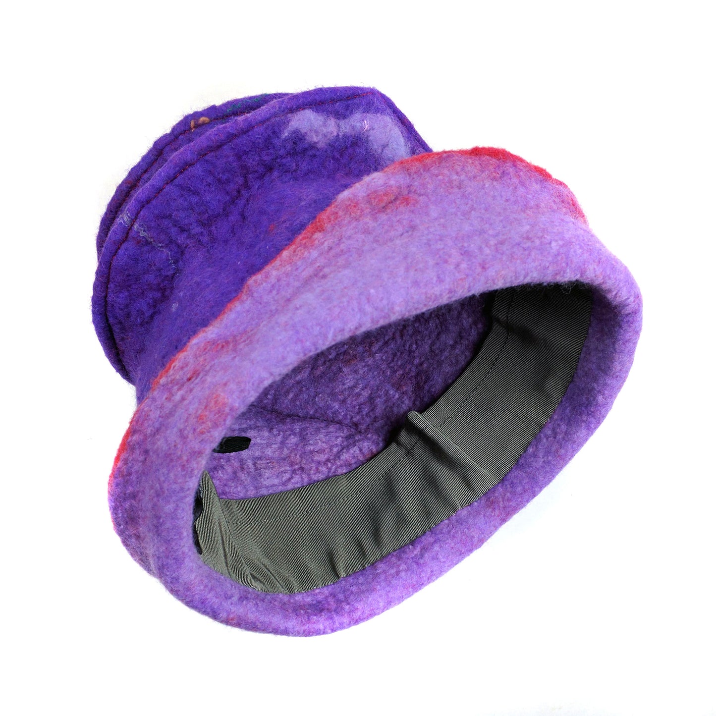 Fun, Sculptural, Purple and Red Felted Hat - inside view