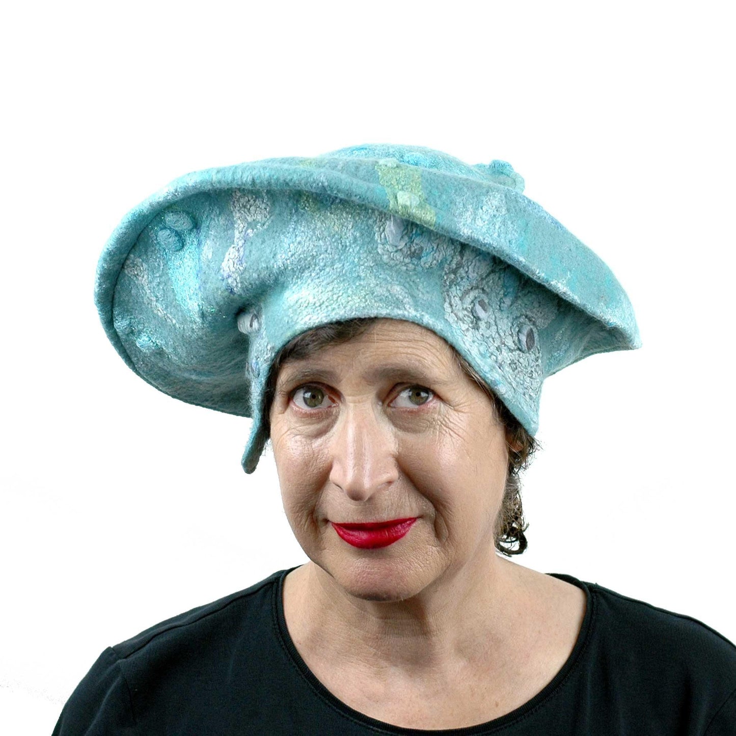 Seafoam Green Medieval Style Felted Hat that Covers Ears - front view