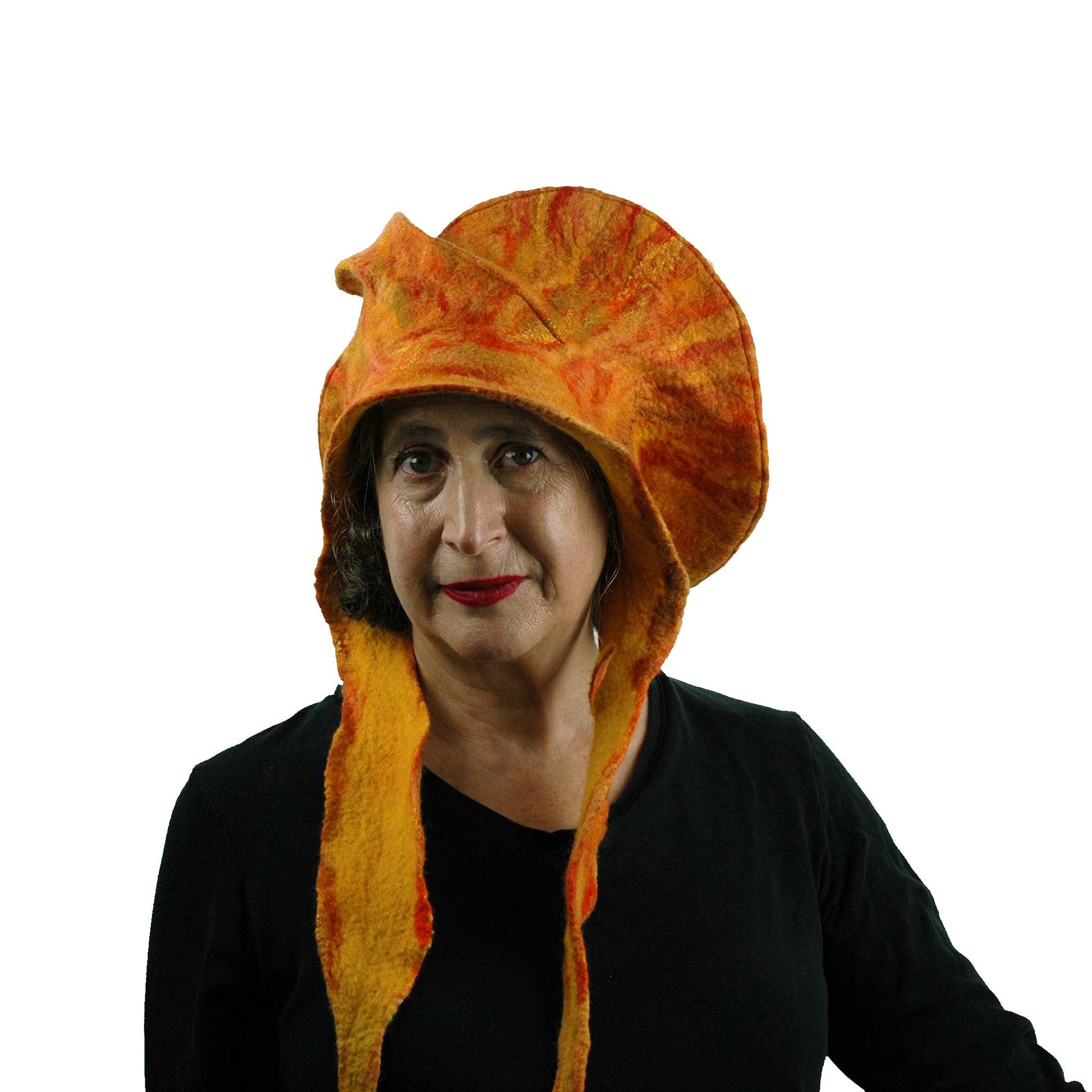 Shades of Orange Sculptural Hat with Ties - front view