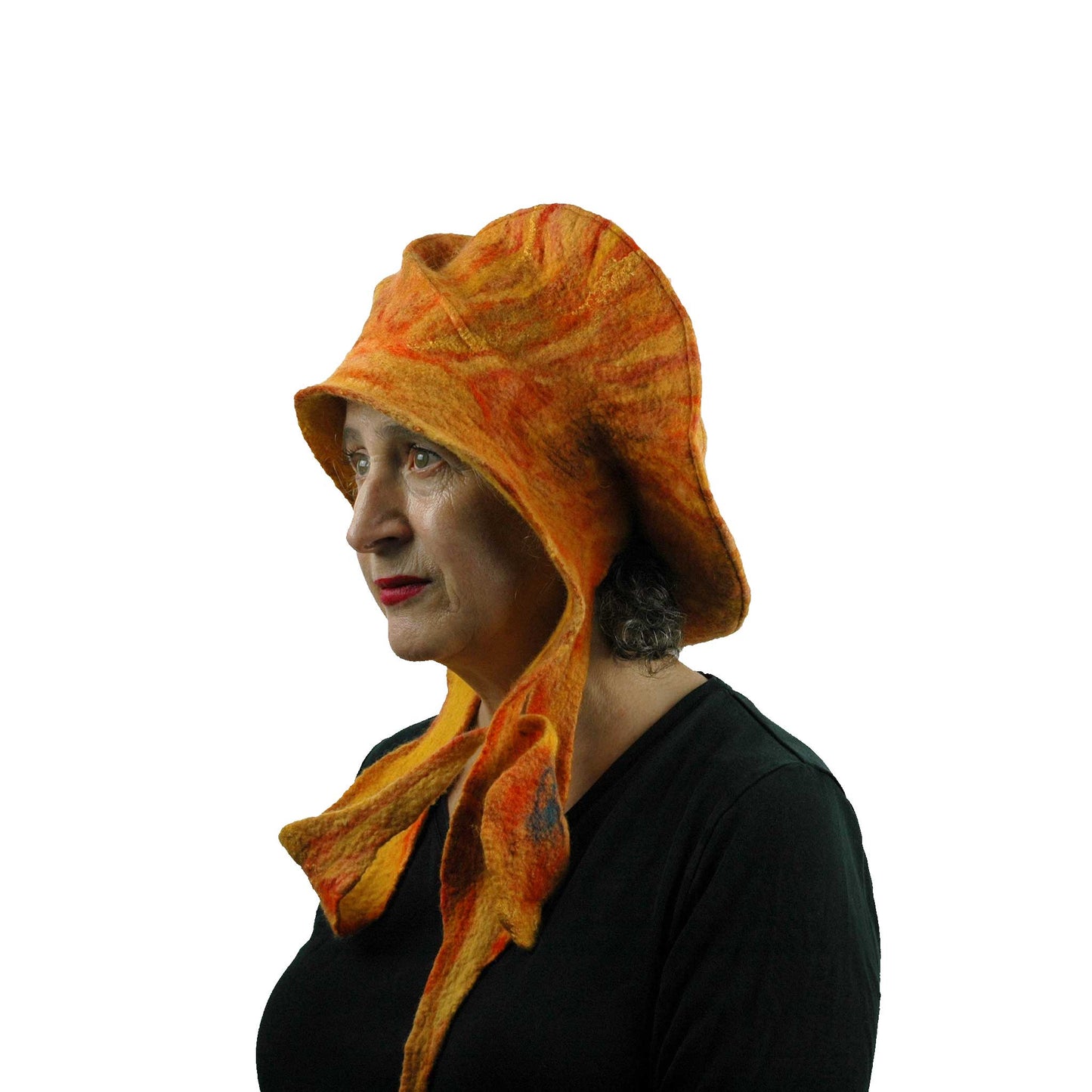 Shades of Orange Sculptural Hat with Ties - threequarters view