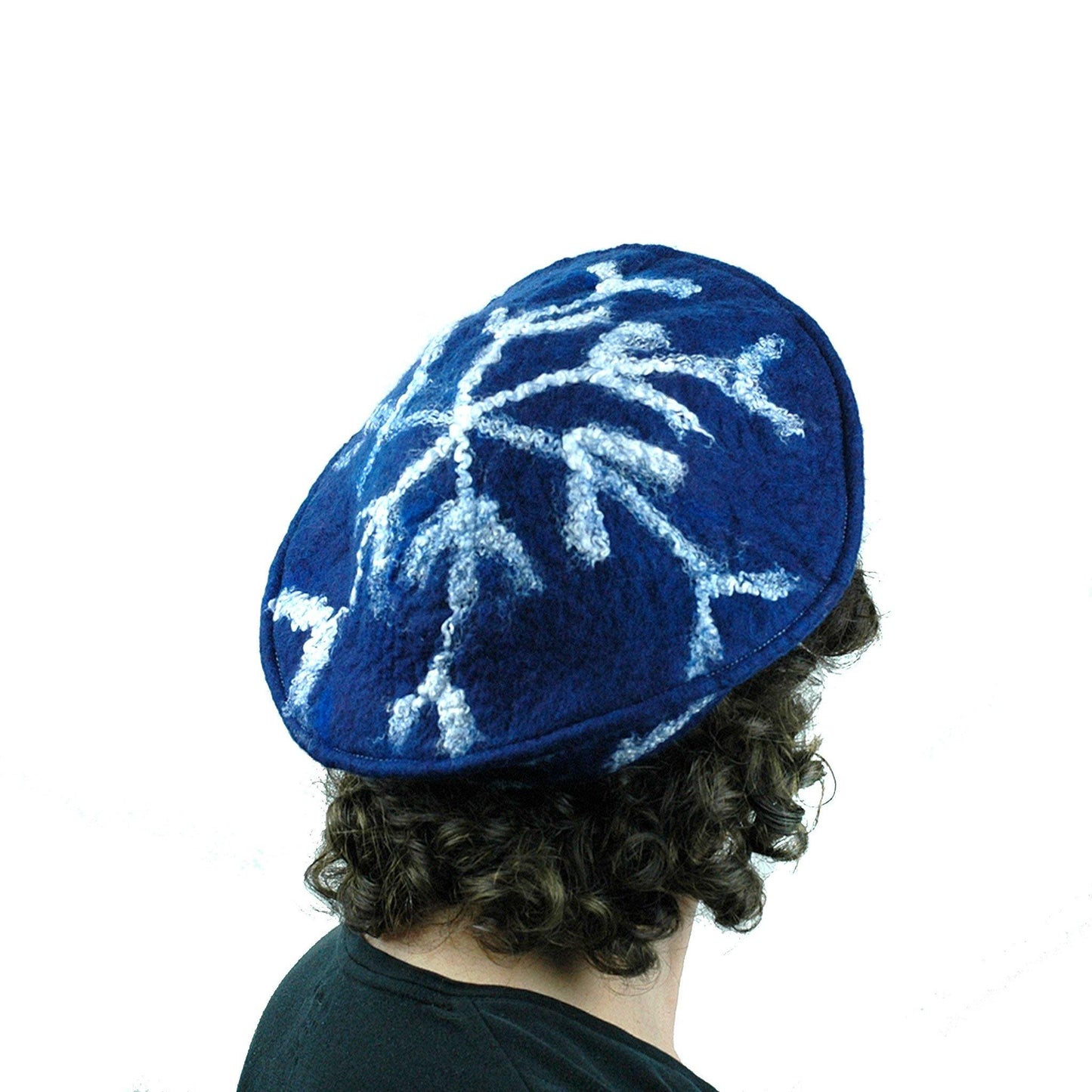 Snowflake Beret in Indigo Blue Wool - back view