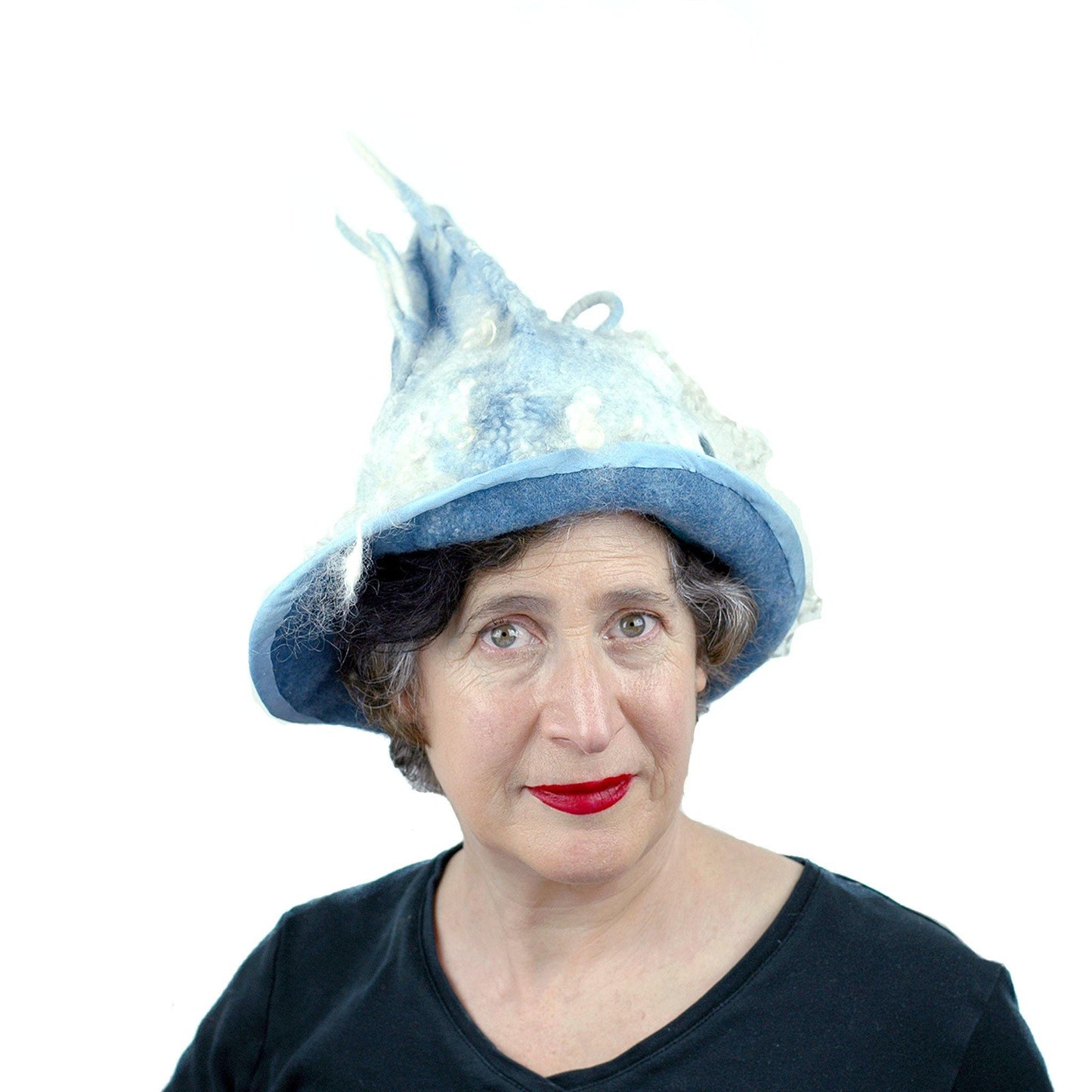 Spiky Blue Felted Pixie Hat - front view