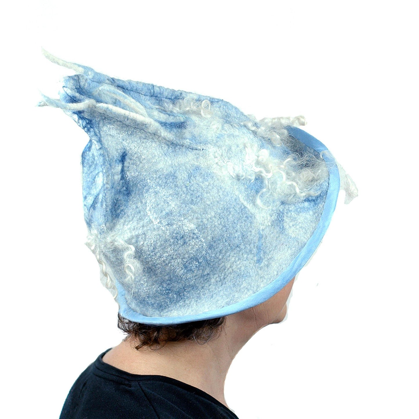Spiky Blue Felted Pixie Hat - side view