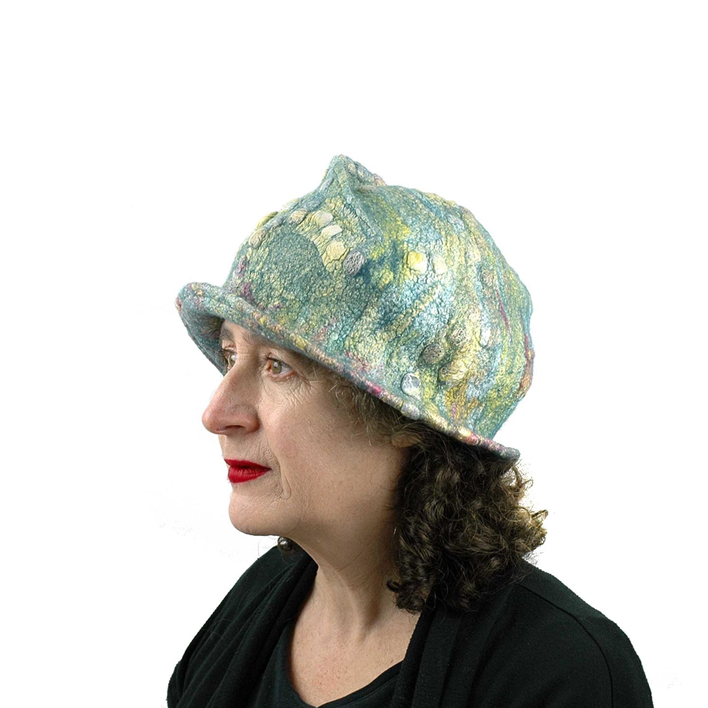 Spring Colored Impressionist Felted Cloche - side view