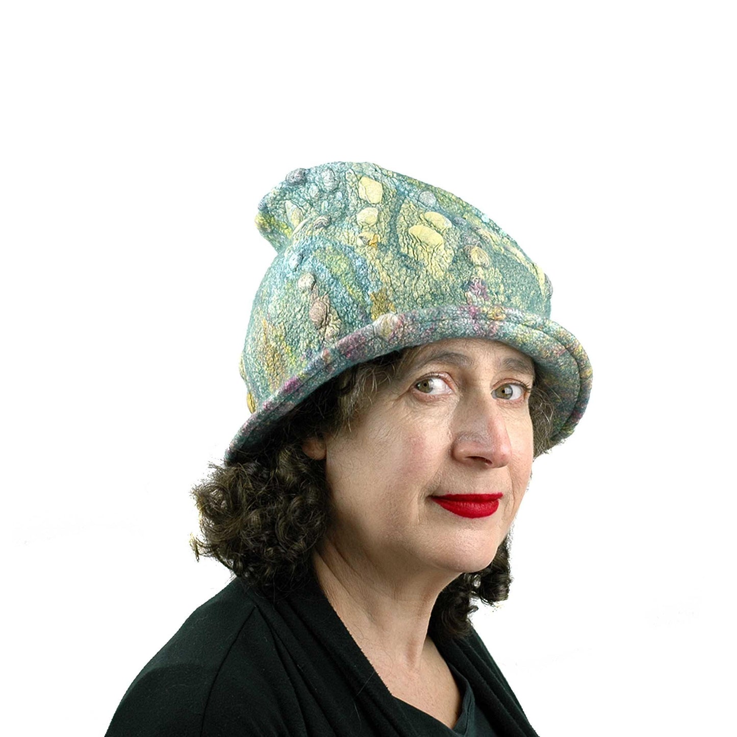 Spring Colored Impressionist Felted Cloche - three quarters view