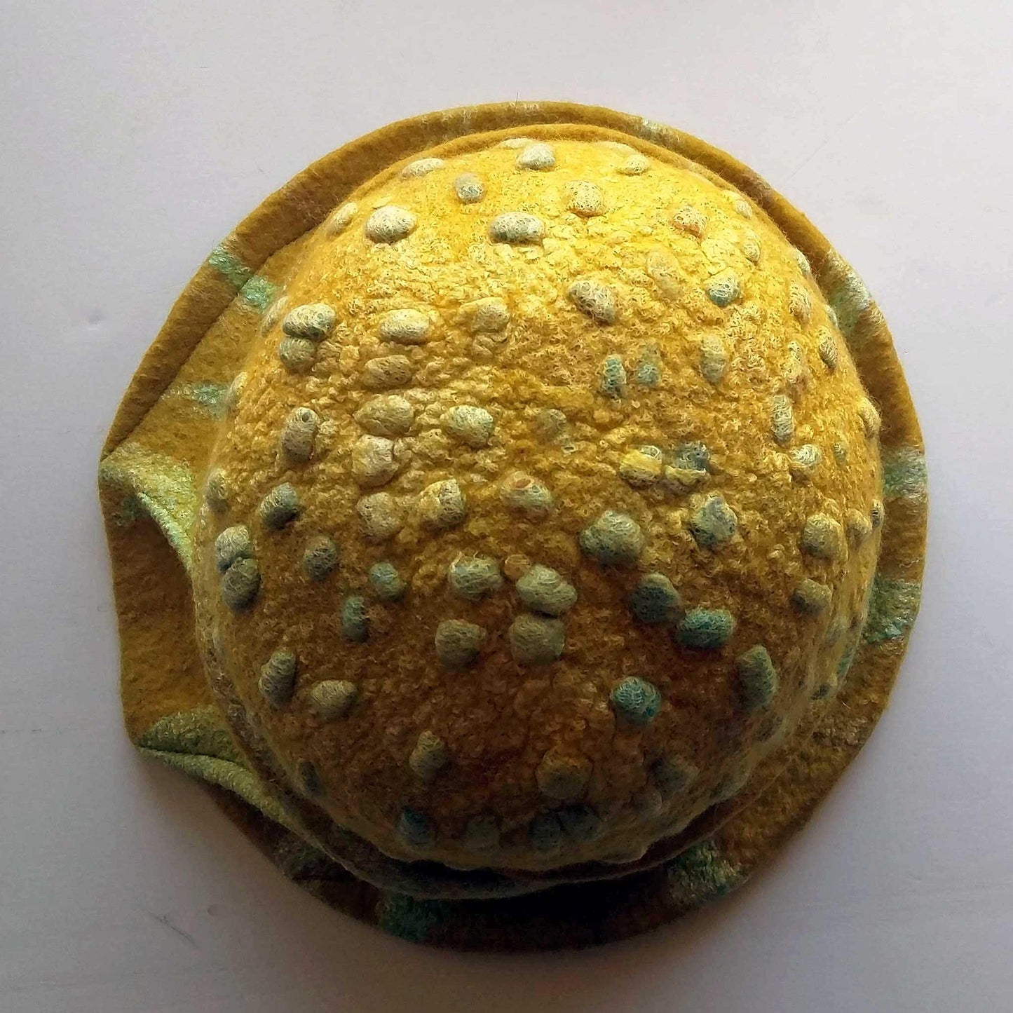 Sunflower Cloche in Mustard Yellow Felted Wool - top view