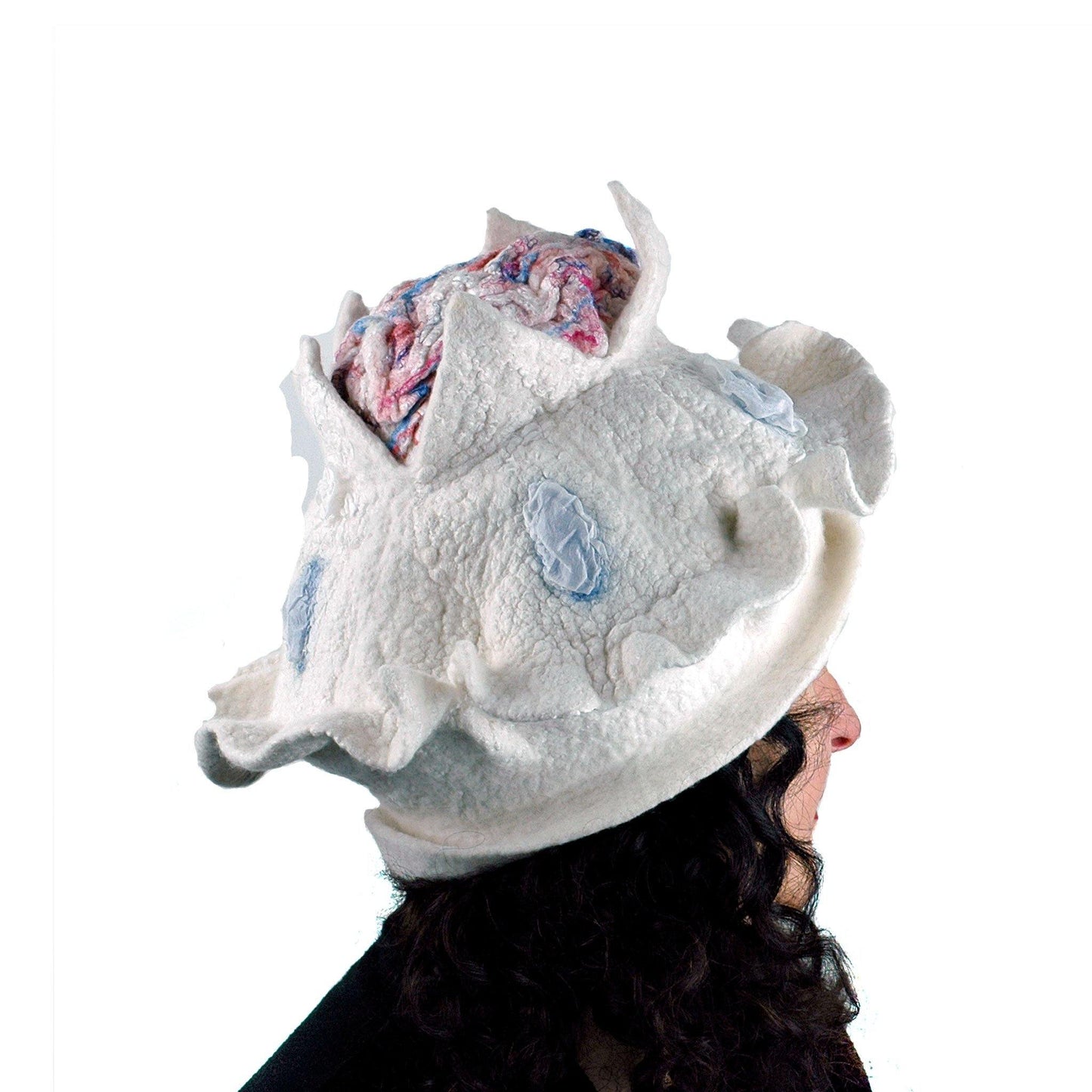 Surreal Brain Hat in White, Red and Blue - side view