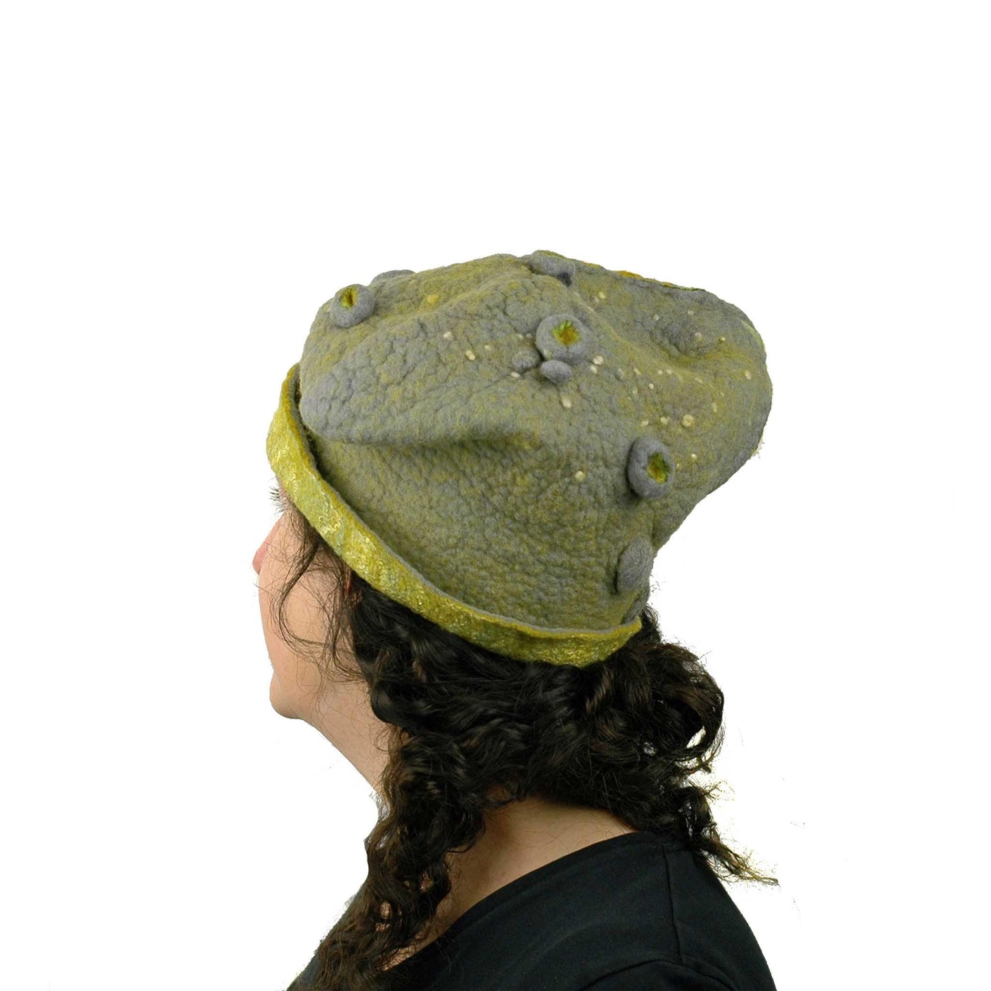 Textured Gray and Yellow Cloche Hat - back view