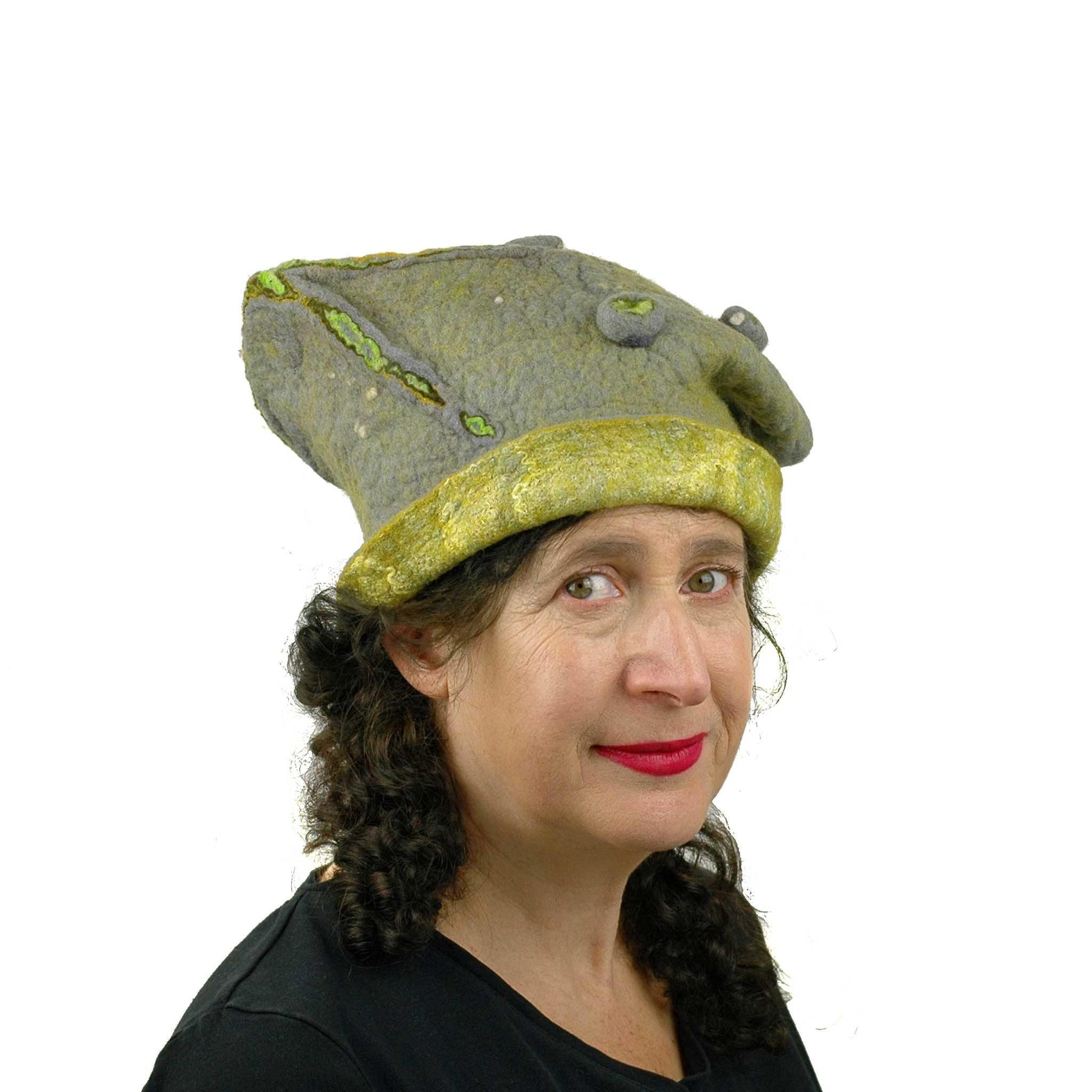 Textured Gray and Yellow Cloche Hat - threequartersview