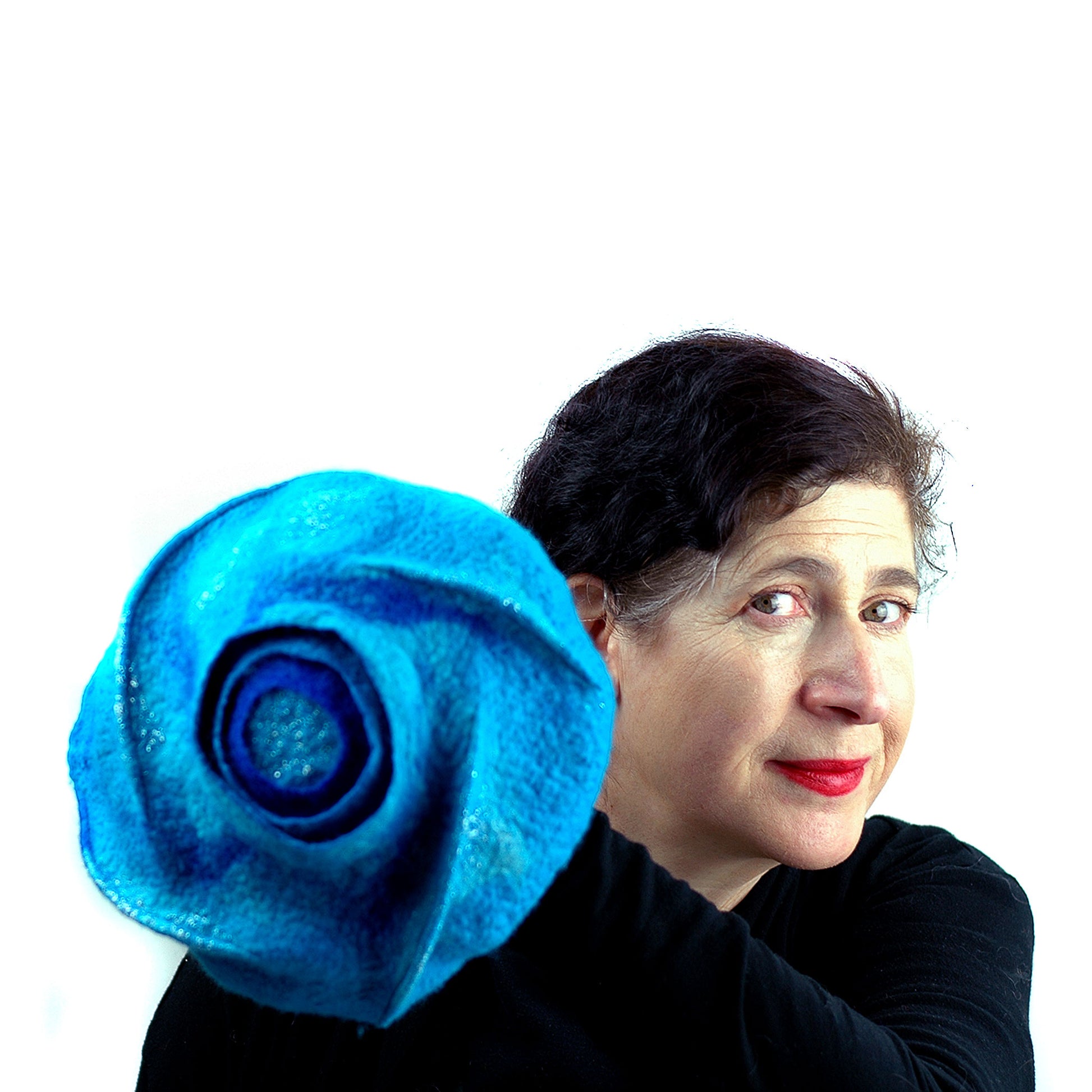Turquoise Blue Beret with Concentric Circles on Top - another top view