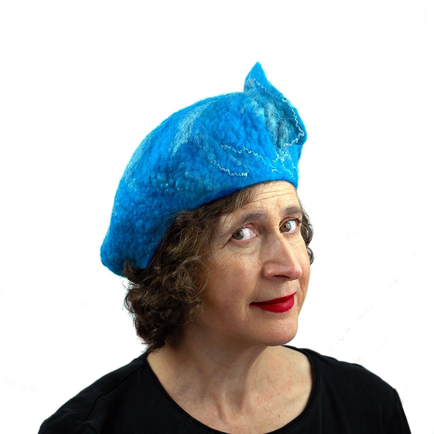 Rust Colored Felted Beret - three quarters view