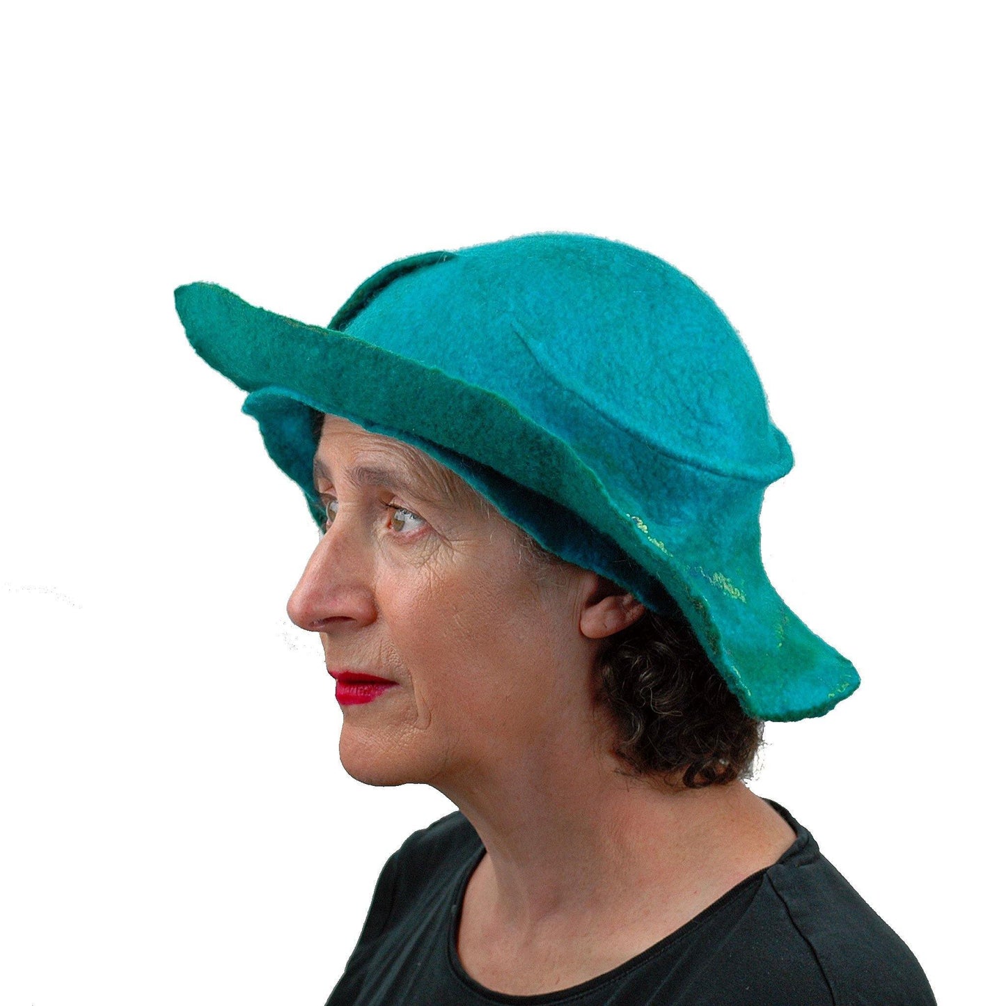 Turquoise Wing Felted Hat - side view