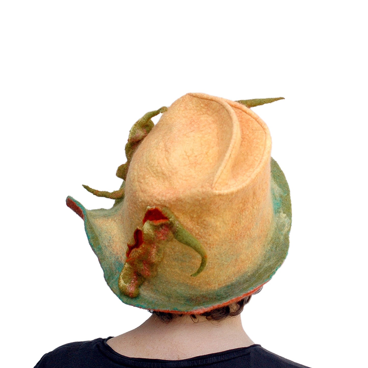 Unique Yellow and Orange Fedora with Three Peapods - back view