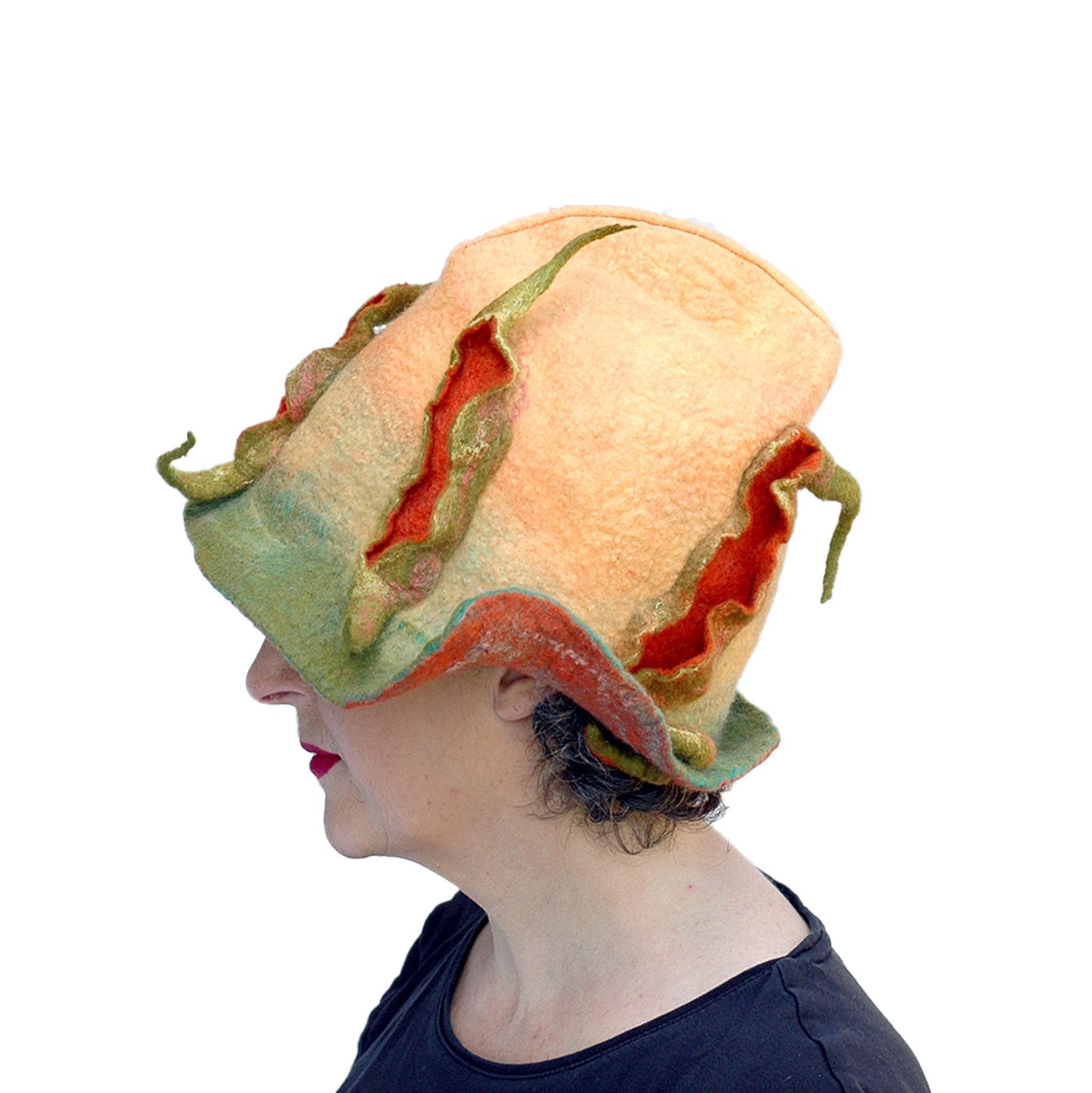 Unique Yellow and Orange Fedora with Three Peapods - side view