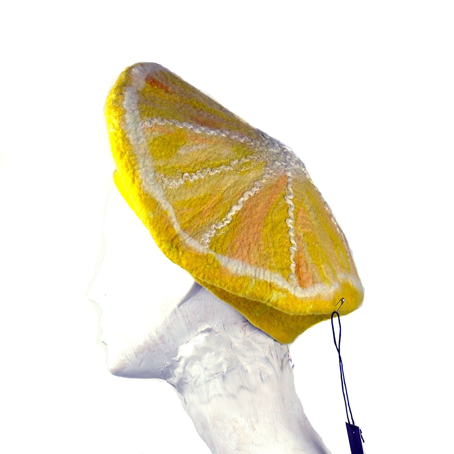 Cheerful Felted Lemon Beret - side view
