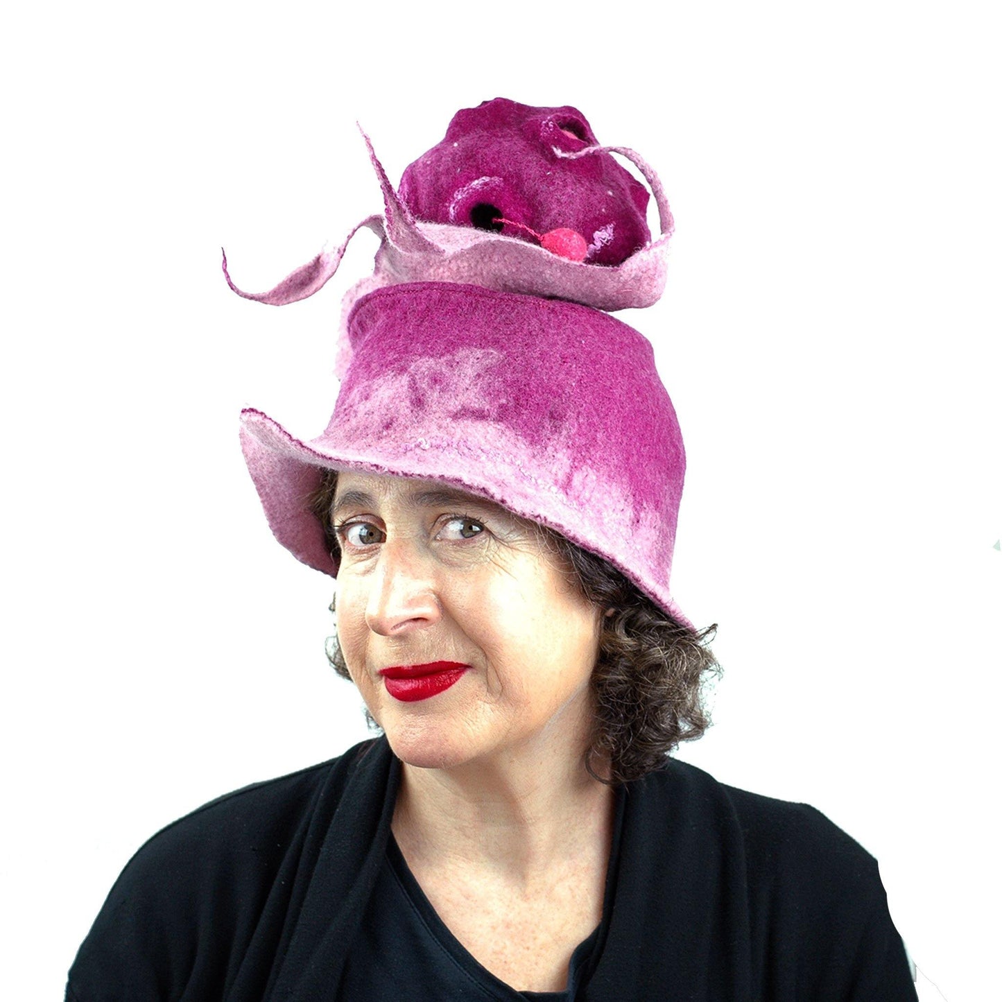 Whimsical Bandleader Hat with Giant Raspberry - threequarters view