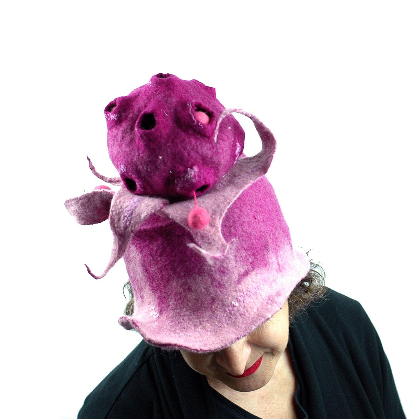 Whimsical Bandleader Hat with Giant Raspberry - top view